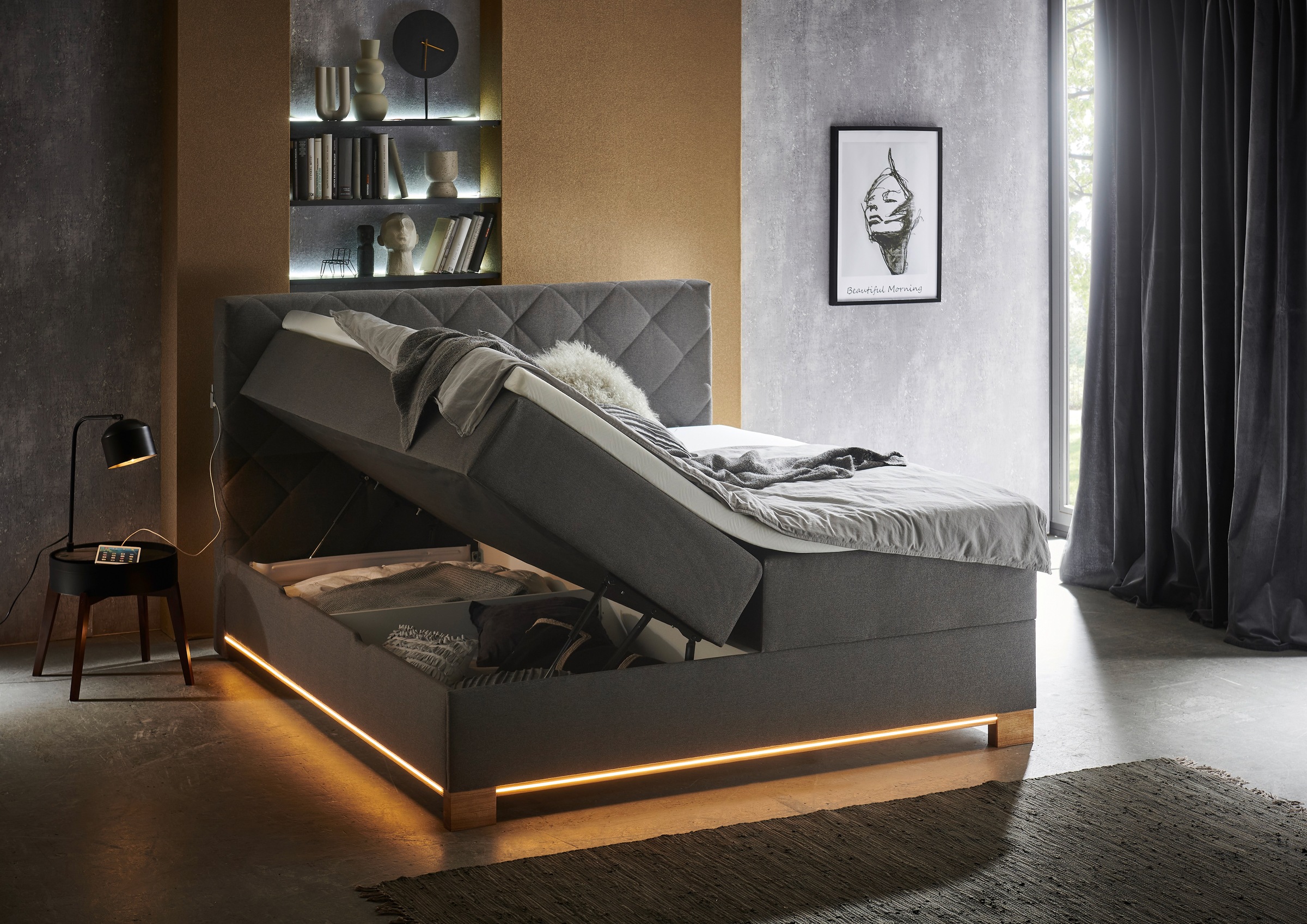 meise.möbel Boxspringbett »Messina«, inkl. Bettkasten, LED-Beleuchtung und Topper
