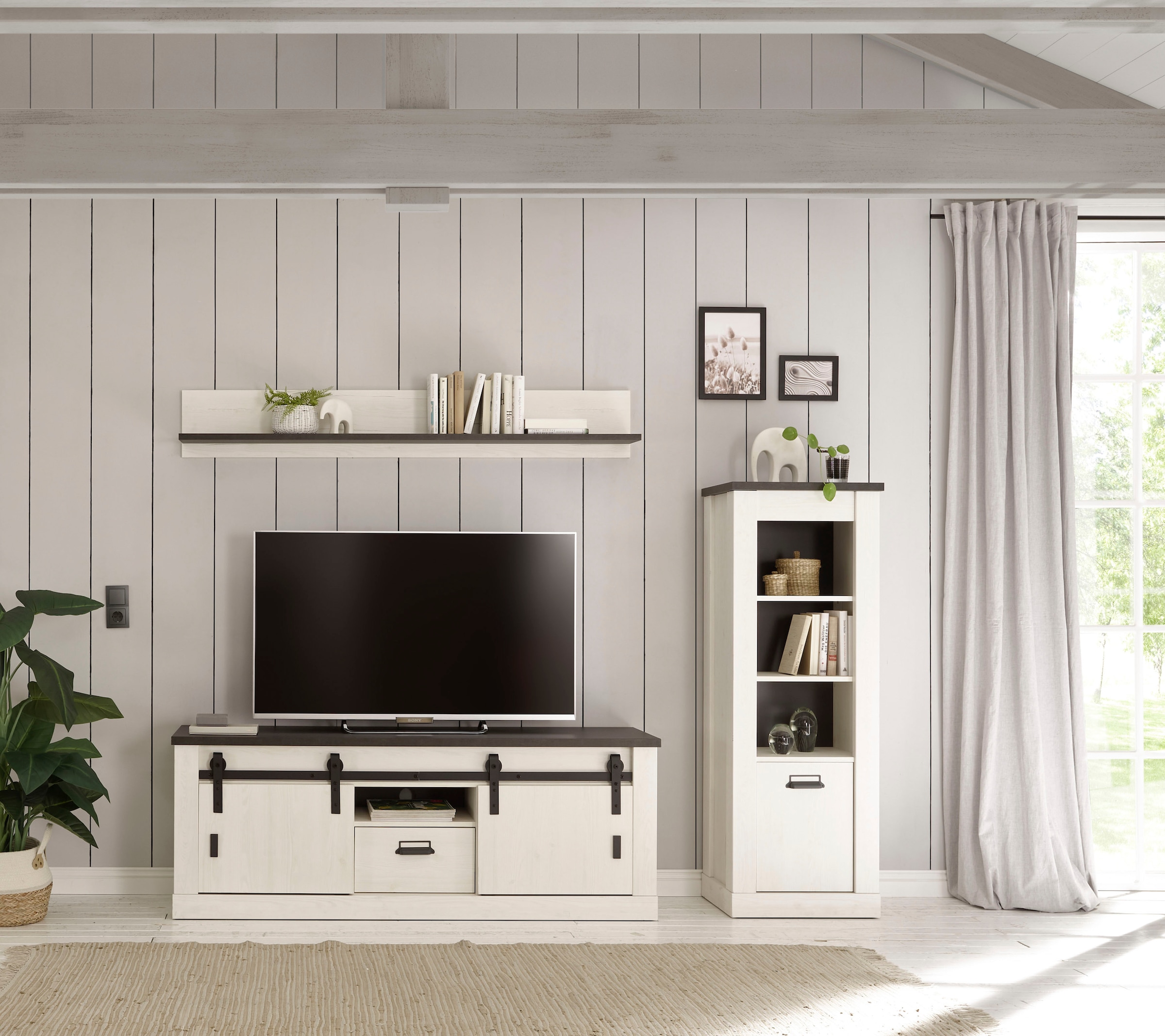 Home affaire Wäscheschrank »SHERWOOD Hochkommode Kommode Schrank«, in modernem Holz Dekor, mit Apothekergriffen aus Metall, Höhe 146 cm