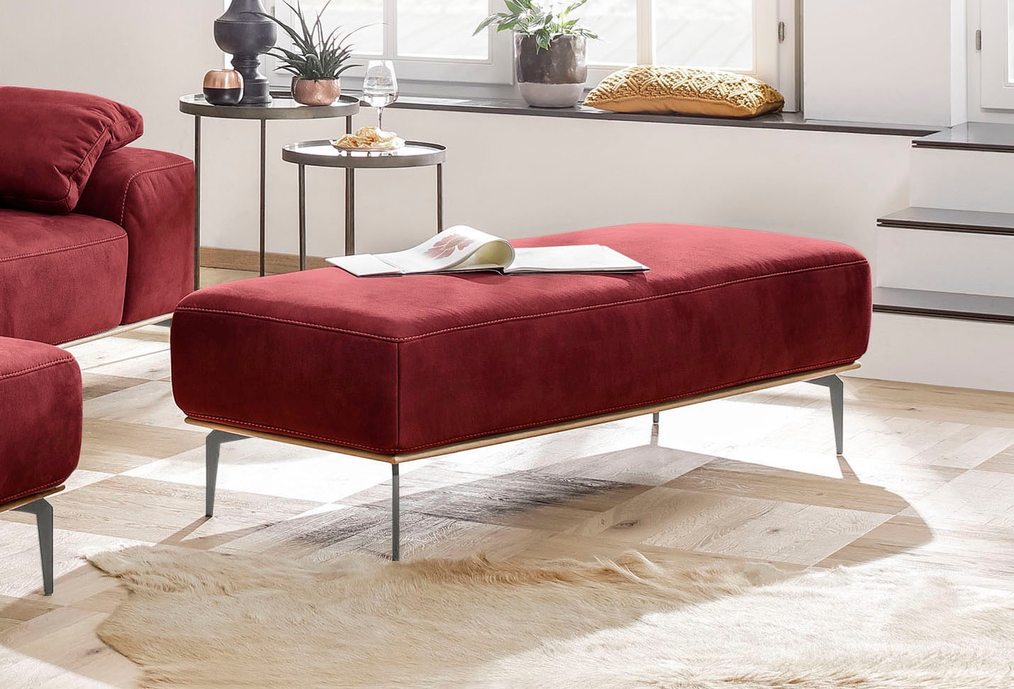 W.SCHILLIG Polsterhocker »run«, mit elegantem Holzsockel, Füße in Anthrazit pulverbeschichtet, Breite 150 cm