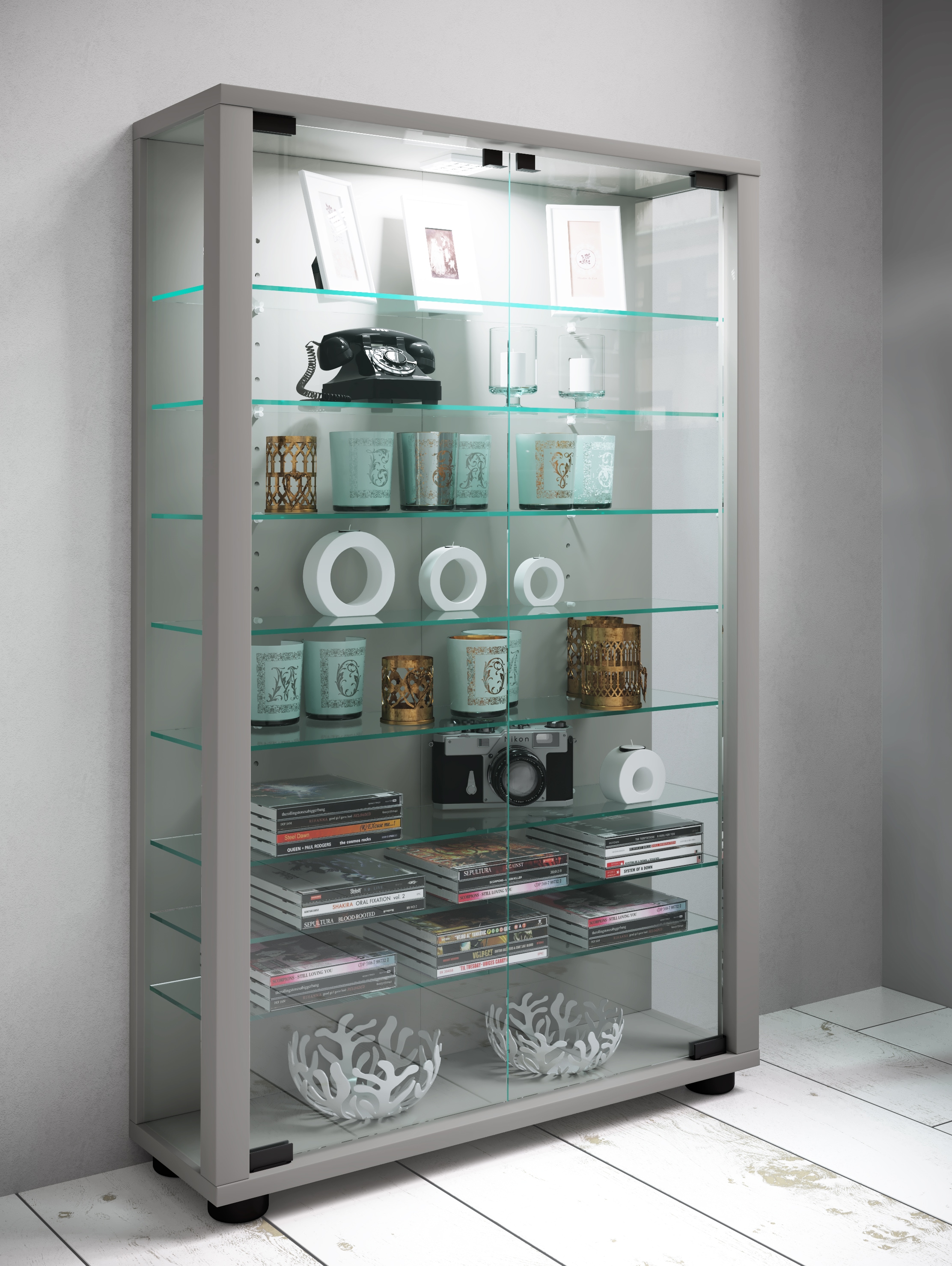 VCM Standvitrine »Holz Glas Stand Vitrine Sammelvitrine Lumo Mini«