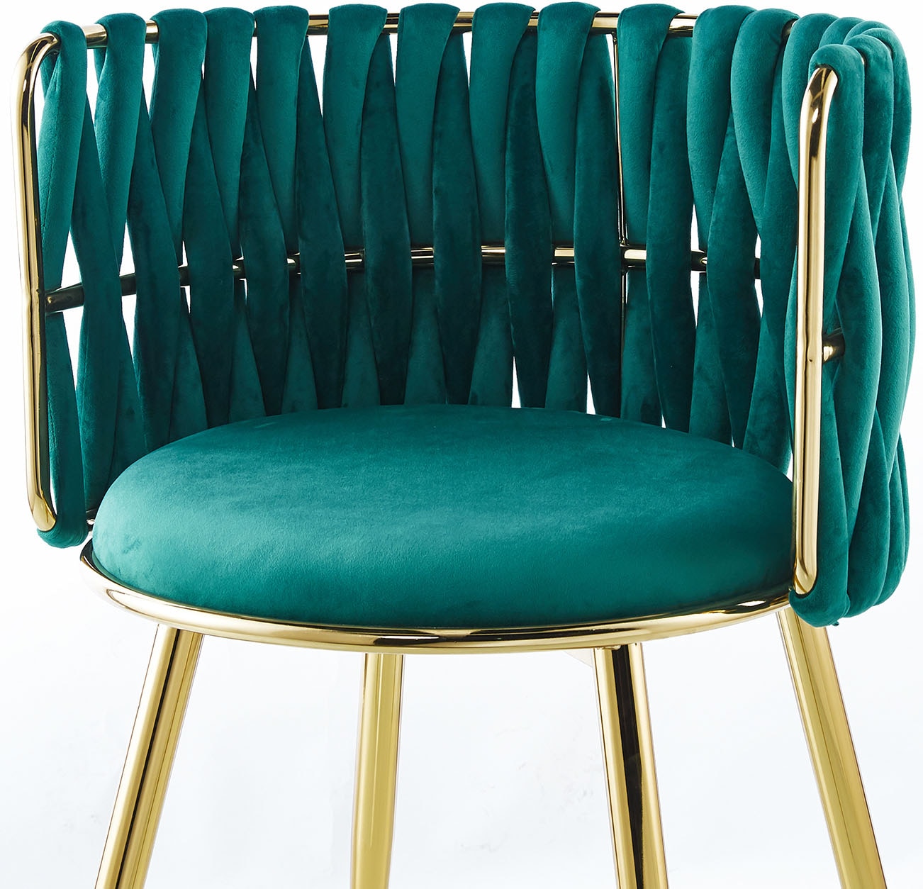 Kayoom »Stuhl Melly 125 2er-Set,tolles Design der Rückenlehne, runde Sitzfläch« (Set) 2 Stk.ausgefallen geflochtene Rückenlehne, Samtbezug, goldene Beine