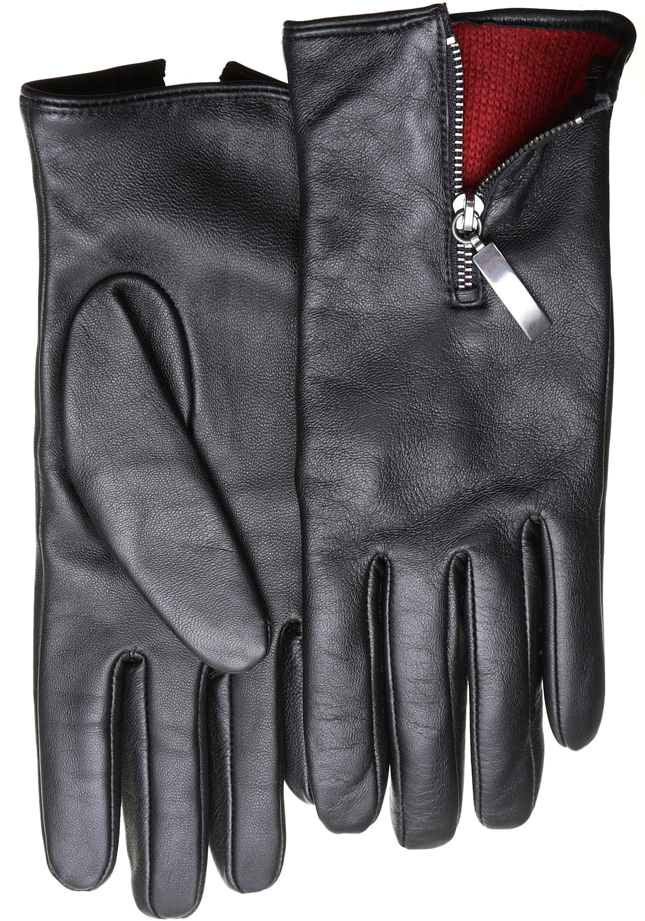 PEARLWOOD Lederhandschuhe, mit farbigem Innenfutter, Glattleder, Zipper auf dem Handrücken