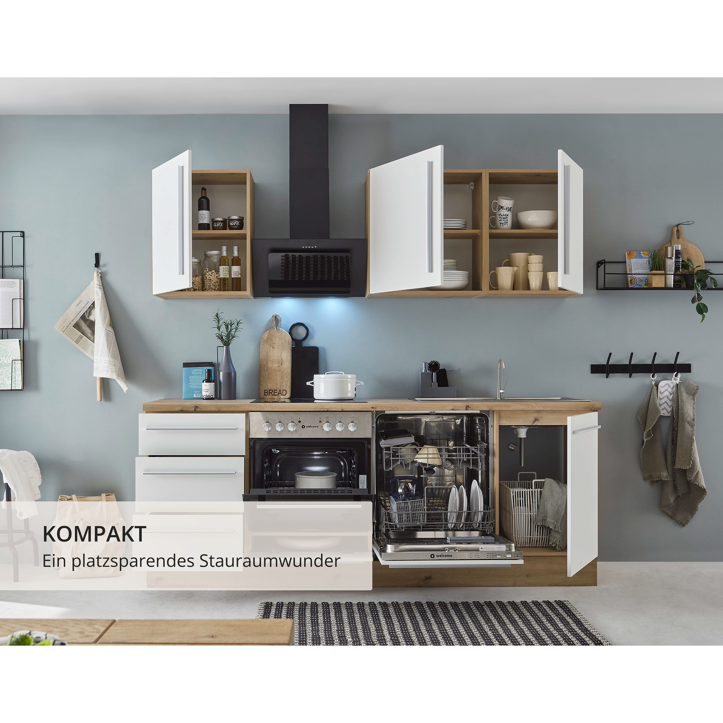 KOCHSTATION Küchenzeile »KS-Florida mit 38mm starker Arbeitsplatte«, Breite 220 cm, wahlweise mit E-Geräten, Soft-Close-Funktion
