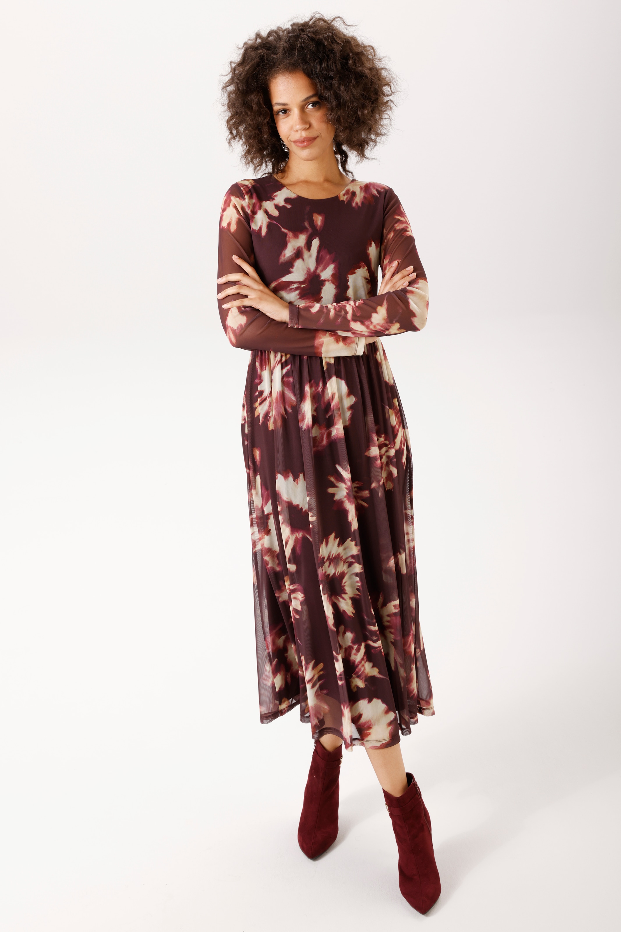 Aniston CASUAL Midikleid mit grafischen Batik-Blüten bedruckt - NEUE KOLLEKTION