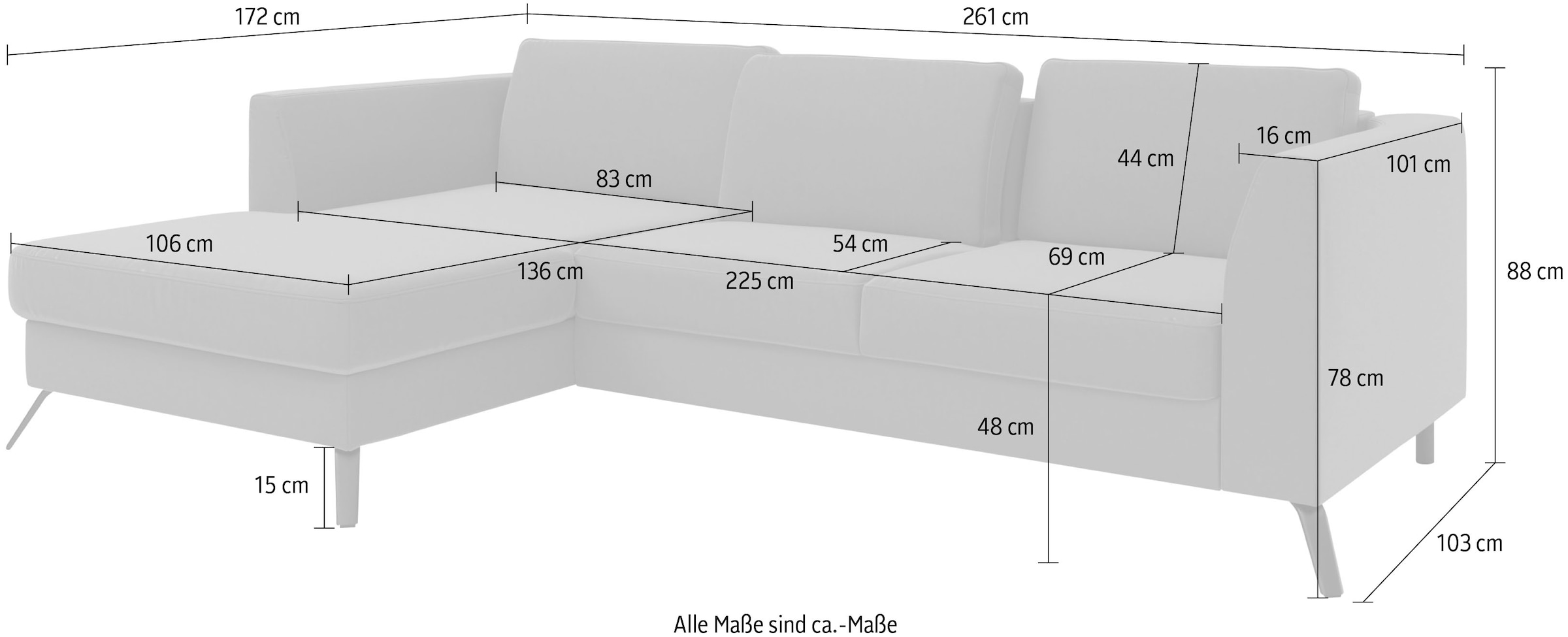 sit&more Ecksofa »Olsen L-Form«, inklusive Sitztiefenverstellung, wahlweise mit Bettfunktion, 15cm hoch