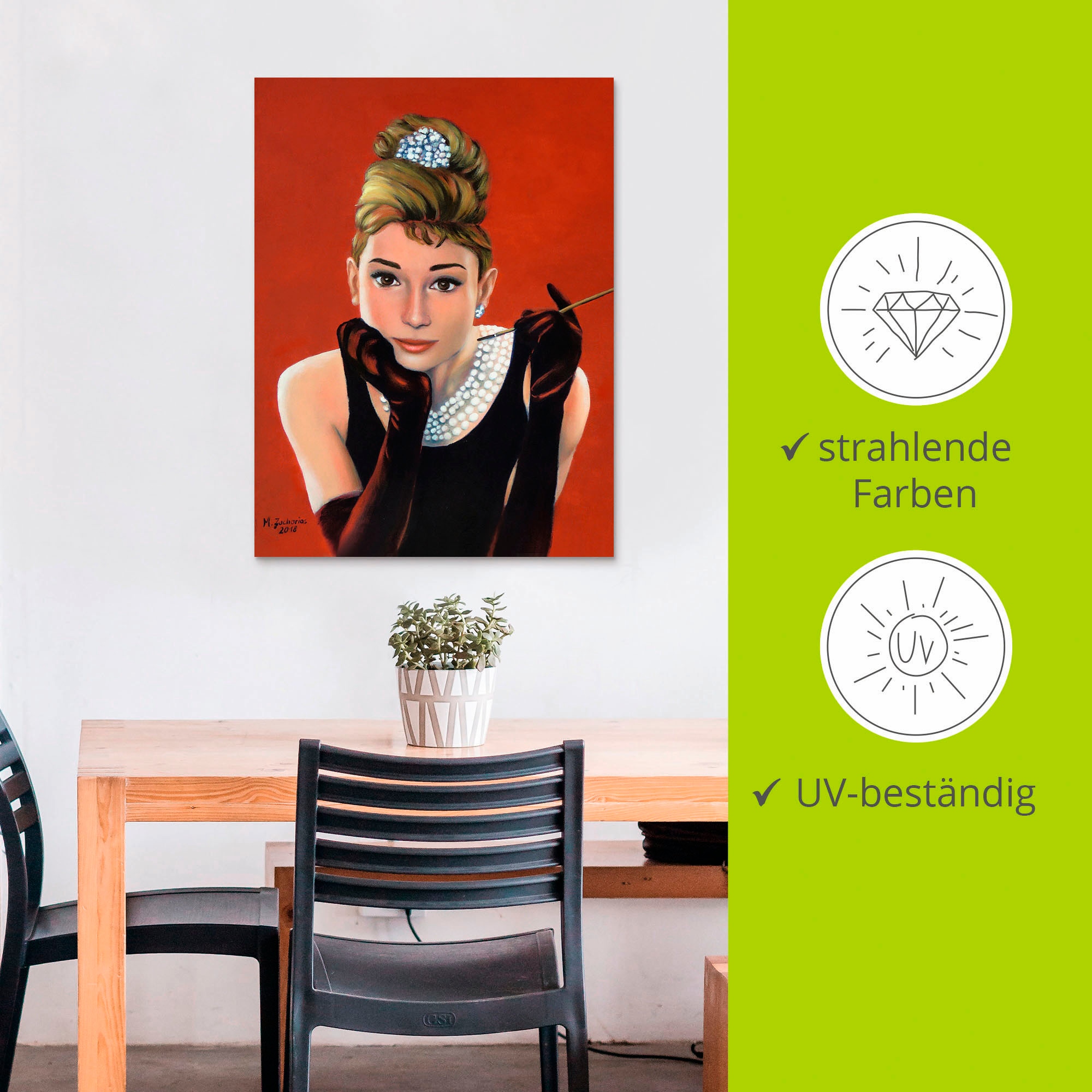 Artland Wandbild »Audrey Hepburn Porträt«, Stars, (1 St.), als Alubild, Outdoorbild, Leinwandbild, Poster, Wandaufkleber