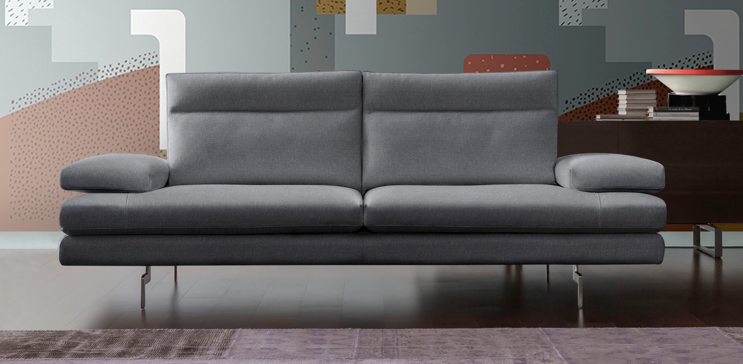 CALIA ITALIA 3,5-Sitzer »Toby Wing, 228 cm breit, Designsofa mit erstklassigem Sitzkomfort« inklusive Sitztiefenverstellung, Füße in Chrom glänzend