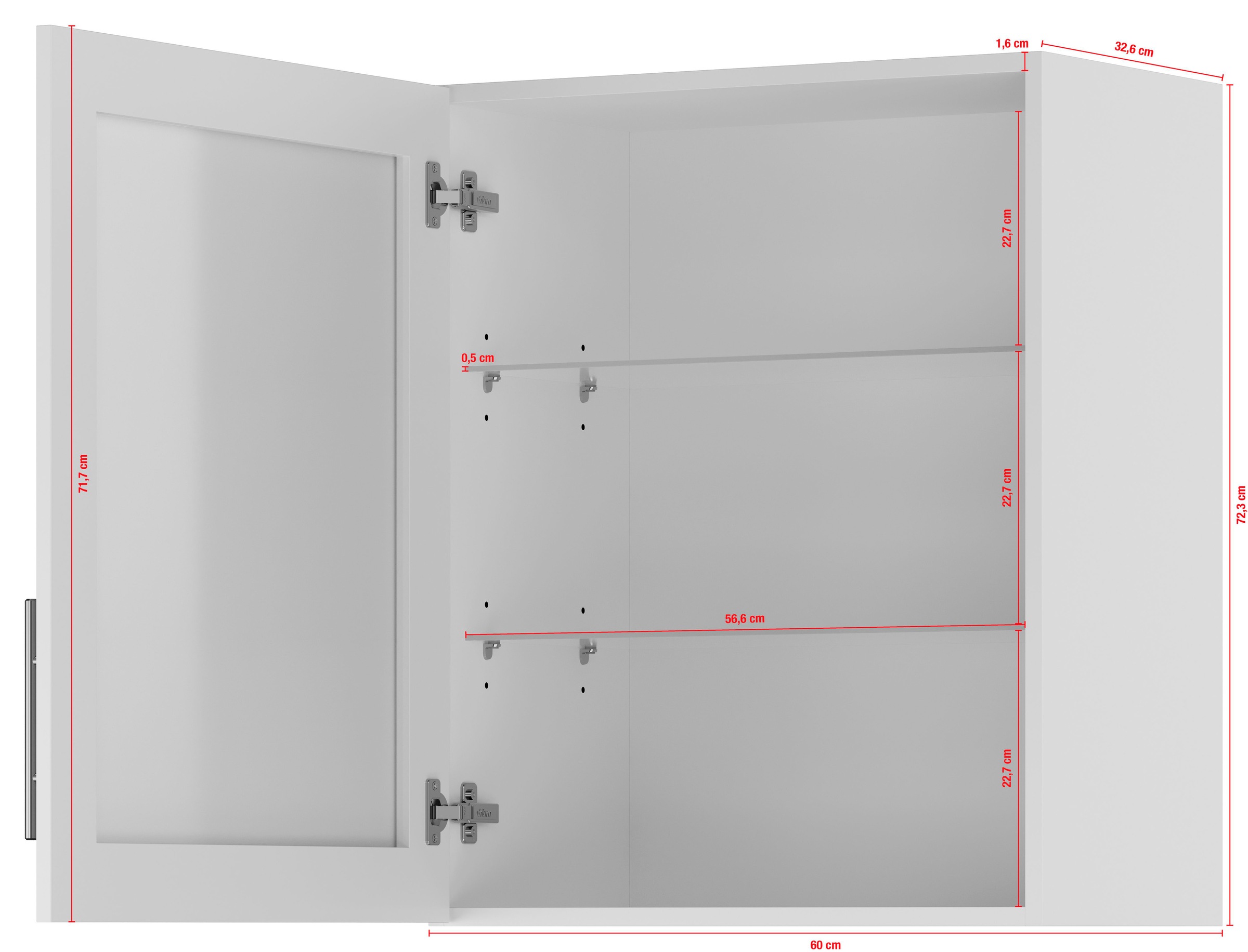 IMPULS KÜCHEN Glashängeschrank »"Turin", Breite/Höhe: 50 oder 60/72,3 cm«, vormontiert, mit Glasdrehtür, mit verstellbarem Glasfachboden