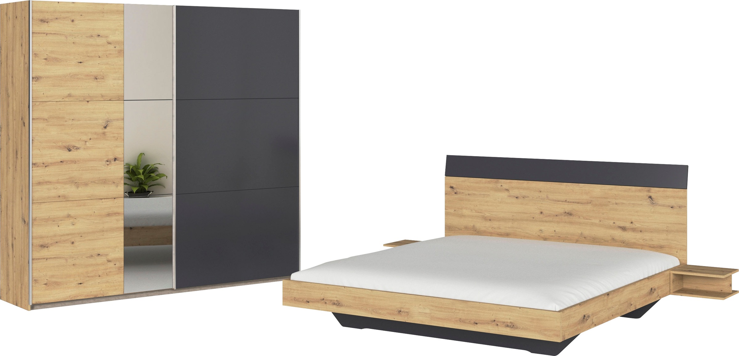Rauch Schlafzimmer-Set »Monza« mit Schwebetürenschrank Breite 218 cm, Bettanlage in 2 Breiten in grau