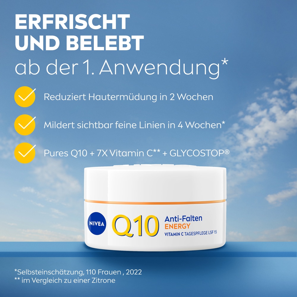 Nivea Tagescreme »Q10 ANTI-FALTEN ENERGY VITAMIN C TAGEPFLEGE LSF 15« 24h Feuchtigkeit für strahlendes, gesundes Hautbild