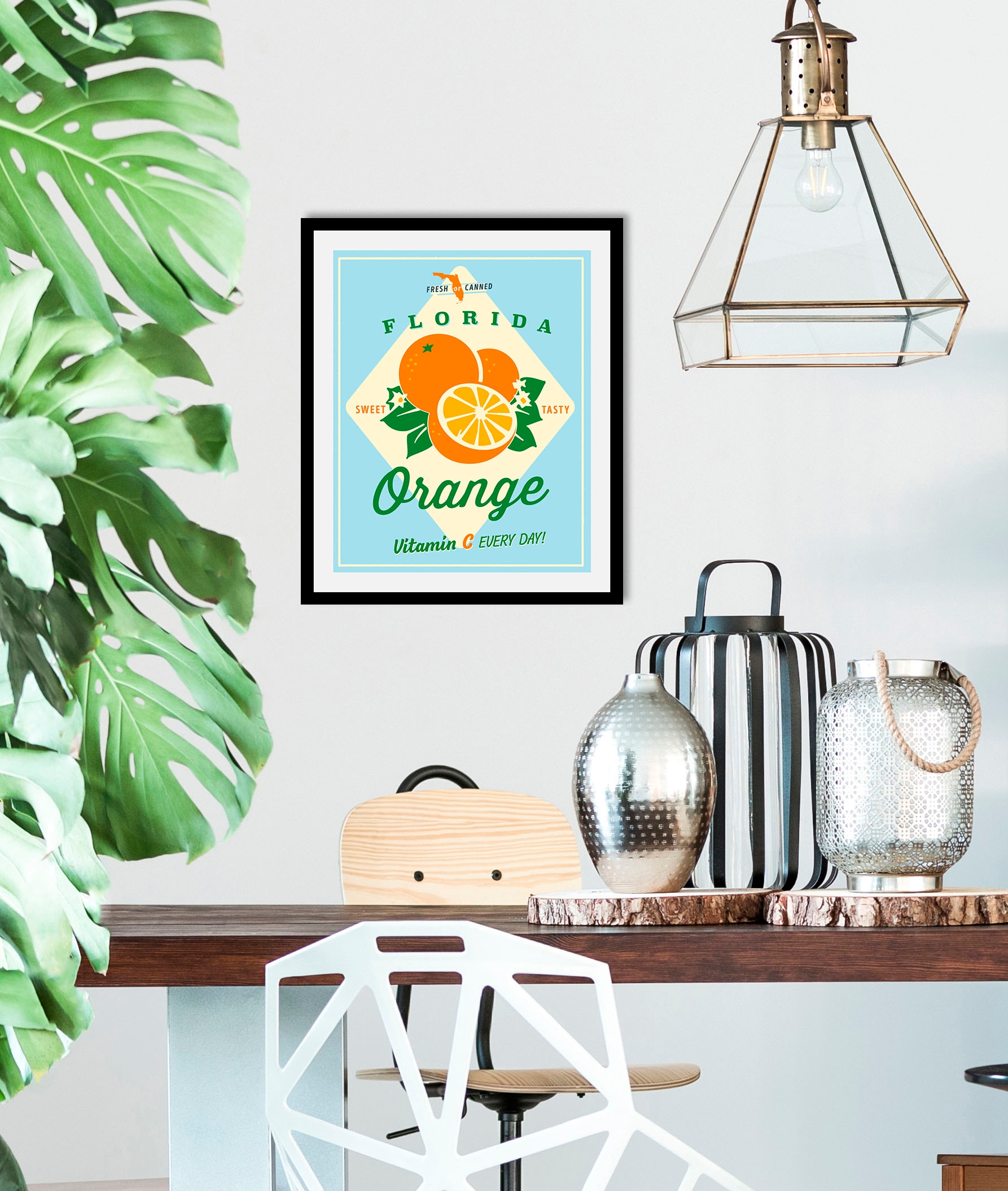 queence Bild »Florida Orange«, Obst-Obst Bilder-Essen-Lebensmittel-Kunst-Abstrakt-Schriftzug-Figuren, (1 St.), gerahmt