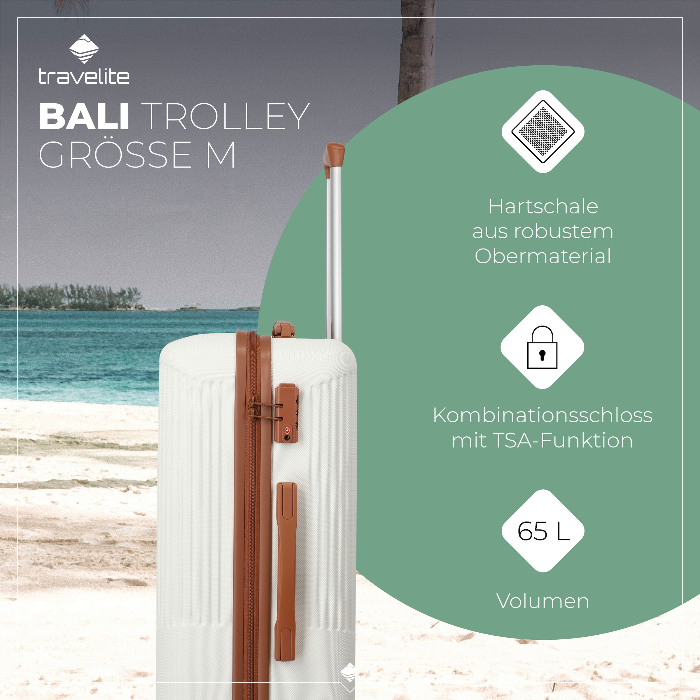 travelite Hartschalen-Trolley »BALI Reisekoffer Hartschale« 65 l 4 Rollen TSA-Schloss – robustes Reisegepäck