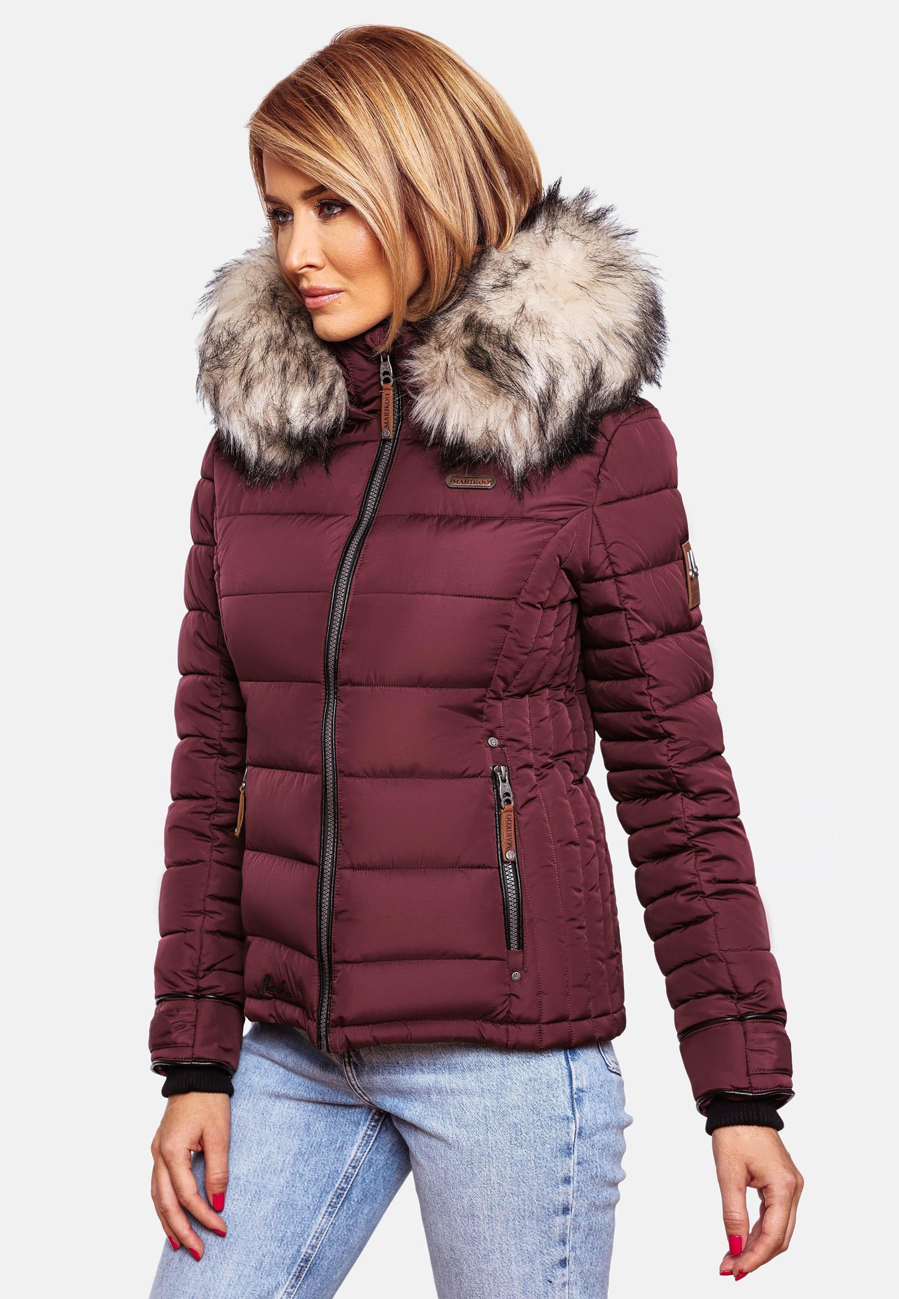 Marikoo Winterjacke »Winterjacke Lerikaa«, mit Kapuze, Winter Steppjacke mit abnehmbarem Kunstfell