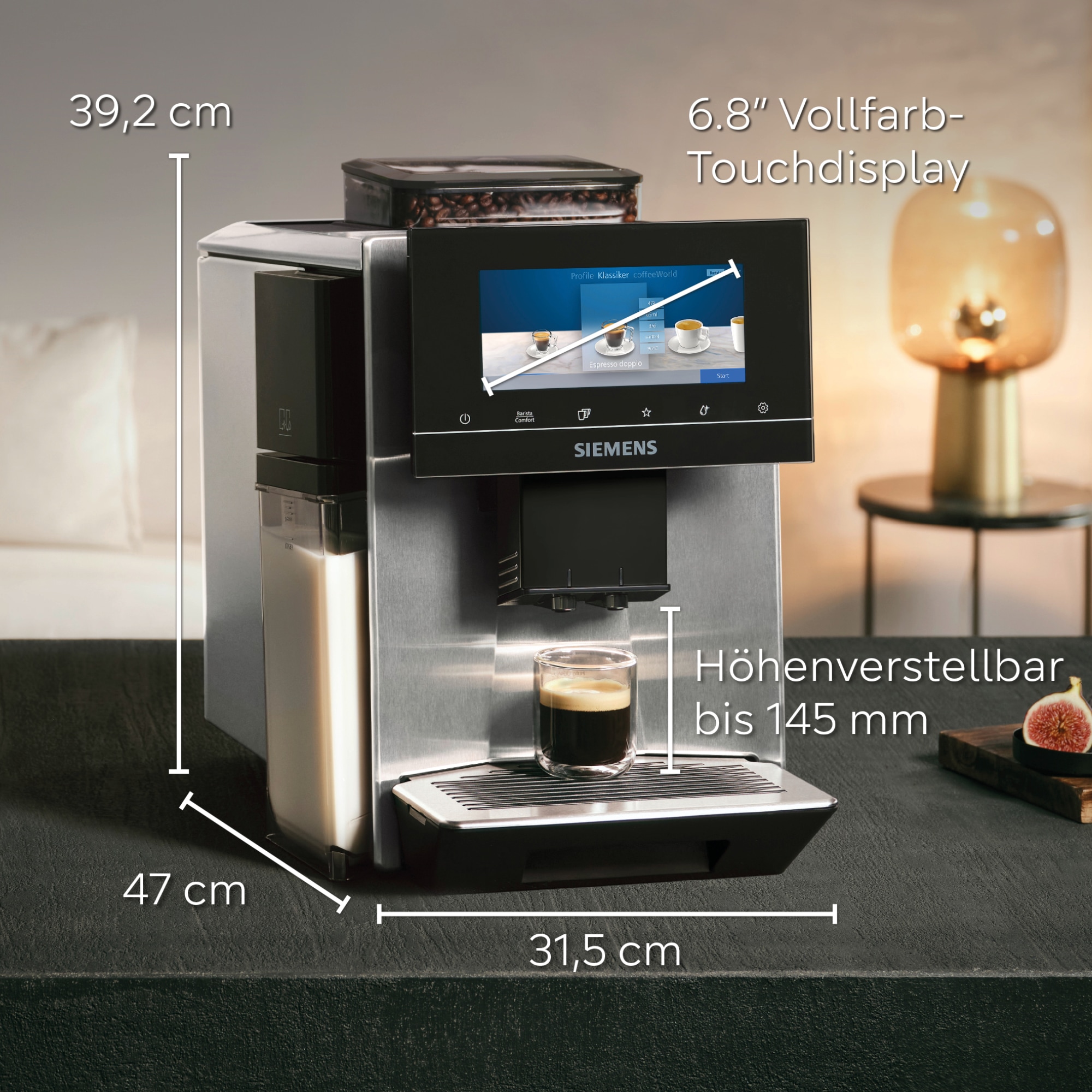 SIEMENS Kaffeevollautomat »EQ900 plus TQ903DZ3, auto. Reinigen/Entkalken, Cold Brew, Barista-Mode« ETM Testnote "sehr gut", Geräuschreduzierung, edelstahl