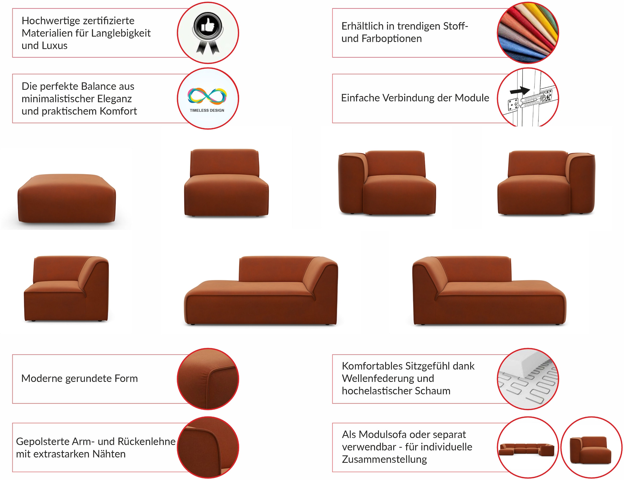 OTTO home Ottomane »Merid Chaiselongue, Maße B/T/H: 100/162/70 cm« als Modul oder separat verwendbar, für individuelle Zusammenstellung