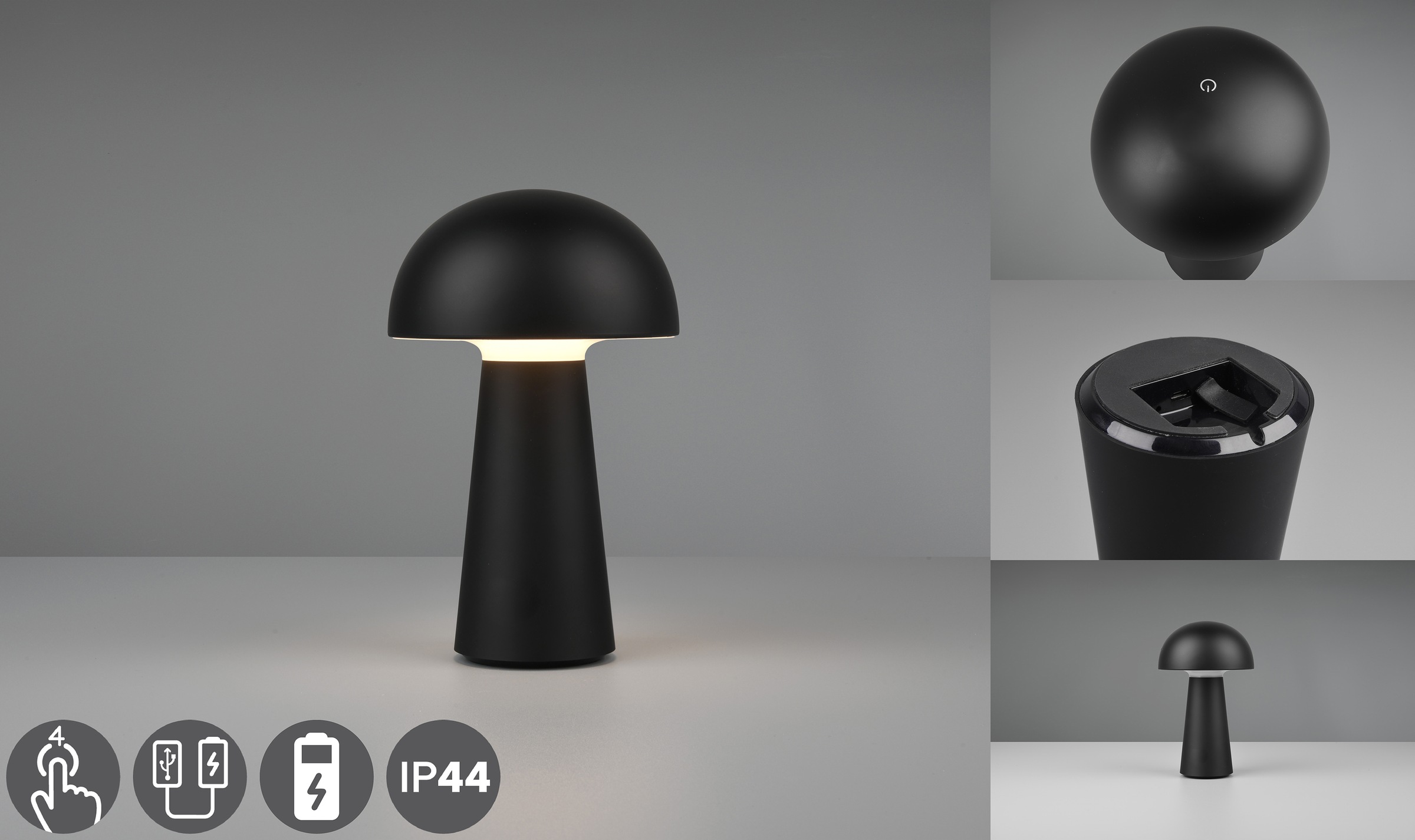 REALITY Leuchten LED Außen-Tischleuchte »Lennon«, Schutzart IP44, LED fest integriert, 4-fach Touchdimmer, Ladefunktion per USB-C