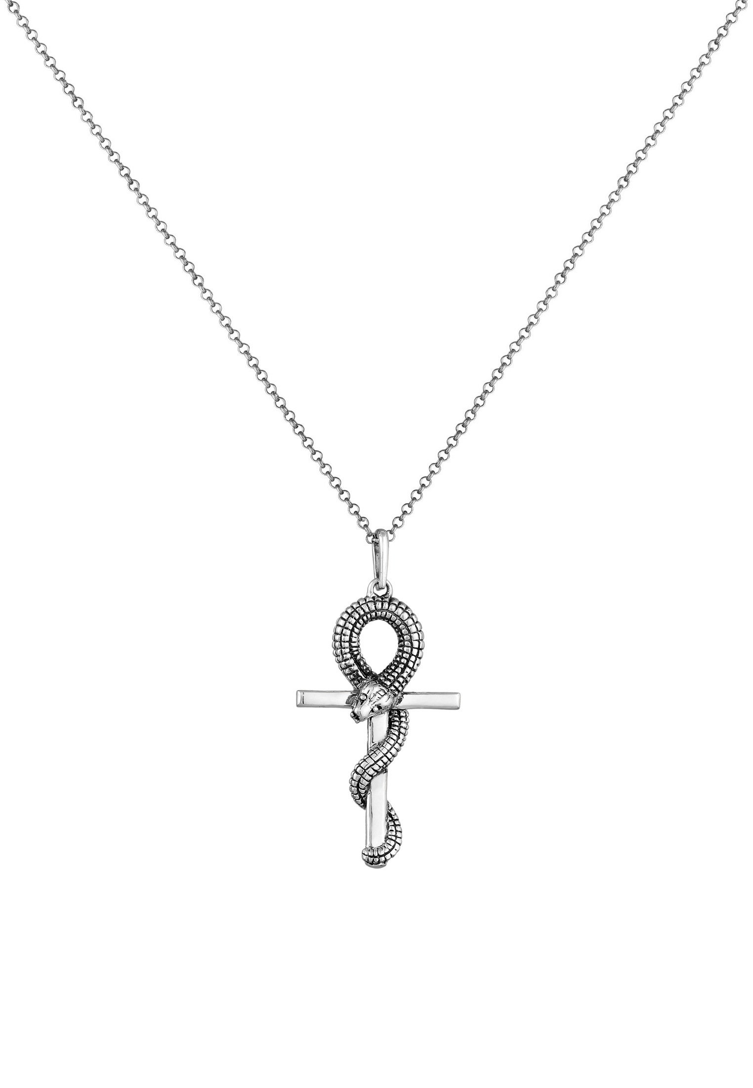 Kuzzoi Lange Kette »Halskette Herren Kreuz Schlange 925 Silber«