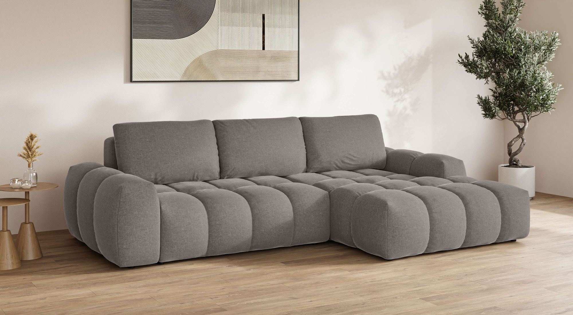 INOSIGN Ecksofa »AZITA klein optionale Schlafsofa mit Bettkasten, B/T/H: 270/166,5/84cm«, L-Form mit Wellenunterfederung, Bubble-Optik