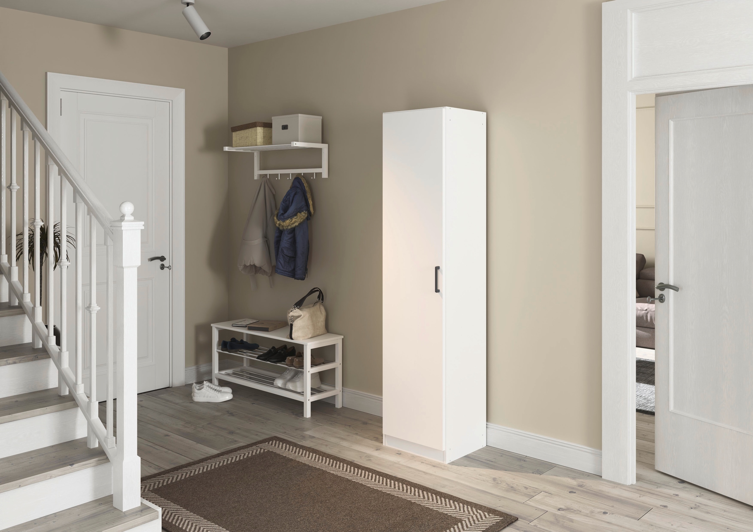 rauch Mehrzweckschrank »Garderobe Kleiderschrank Schrank Schuhschrank Putzschrank MINOSA« Breiten 47/69/91/136 cm, Höhen 197/210 cm,  In 4 Breiten mit vielen Einlegeböden für viel Stauraum MADE IN GERMANY