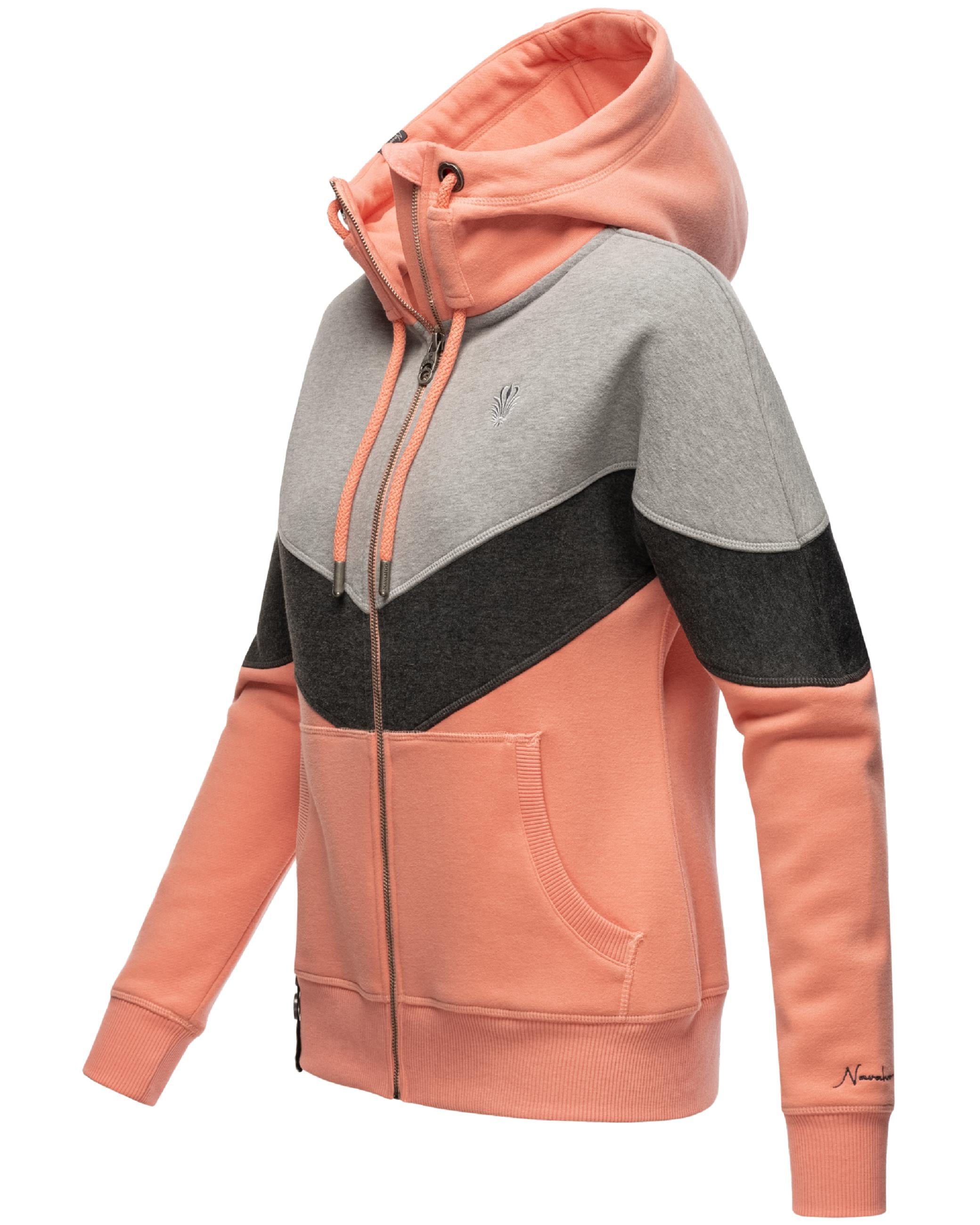 Navahoo Kapuzensweatjacke »Kapuzensweatjacke Honigperle«, Sportliche Damen Sweatjacke im Coloblocking-Stil