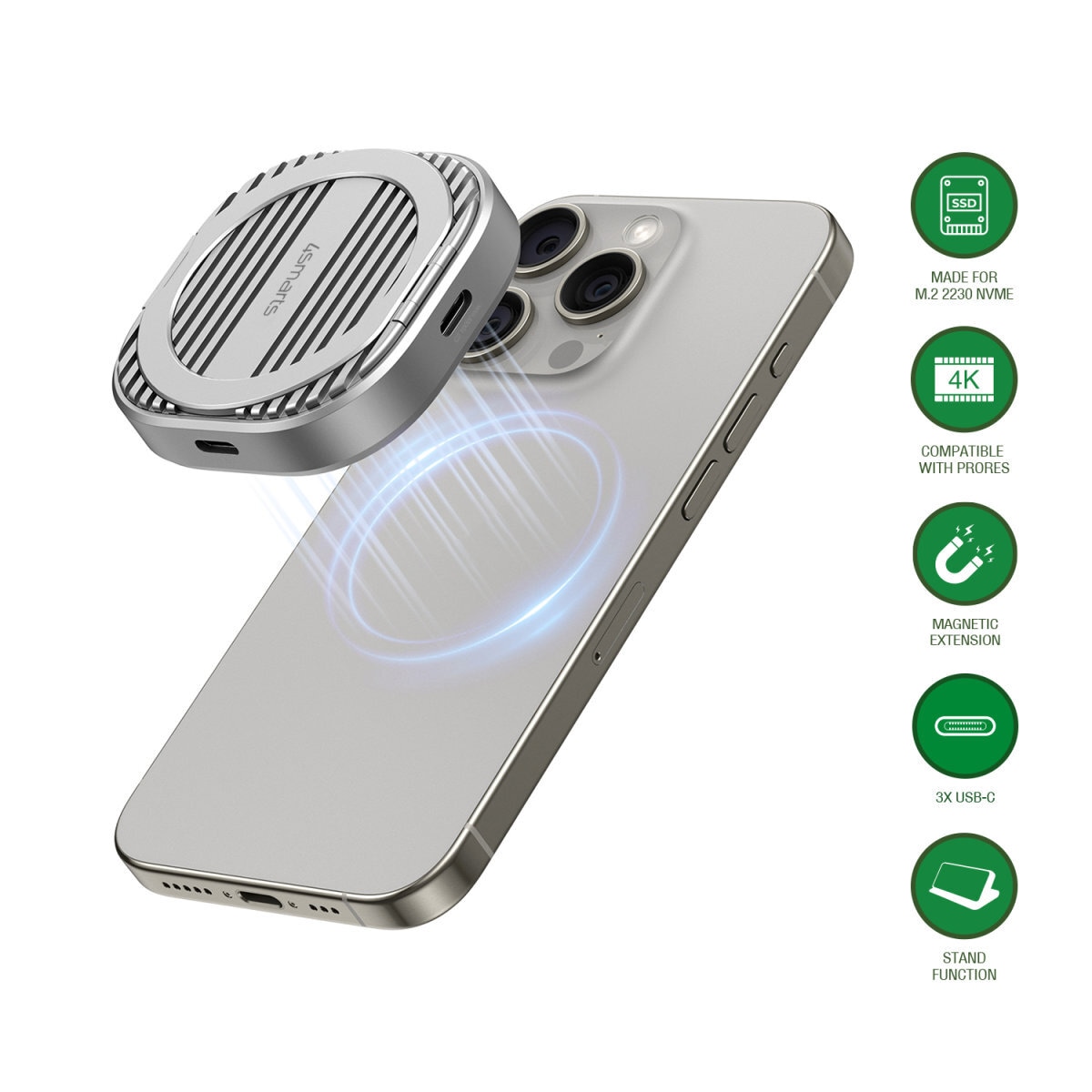 4smarts Halterung »Magnetisches SSD-Gehäuse Kickstand 3x USB-C und MagSafe«