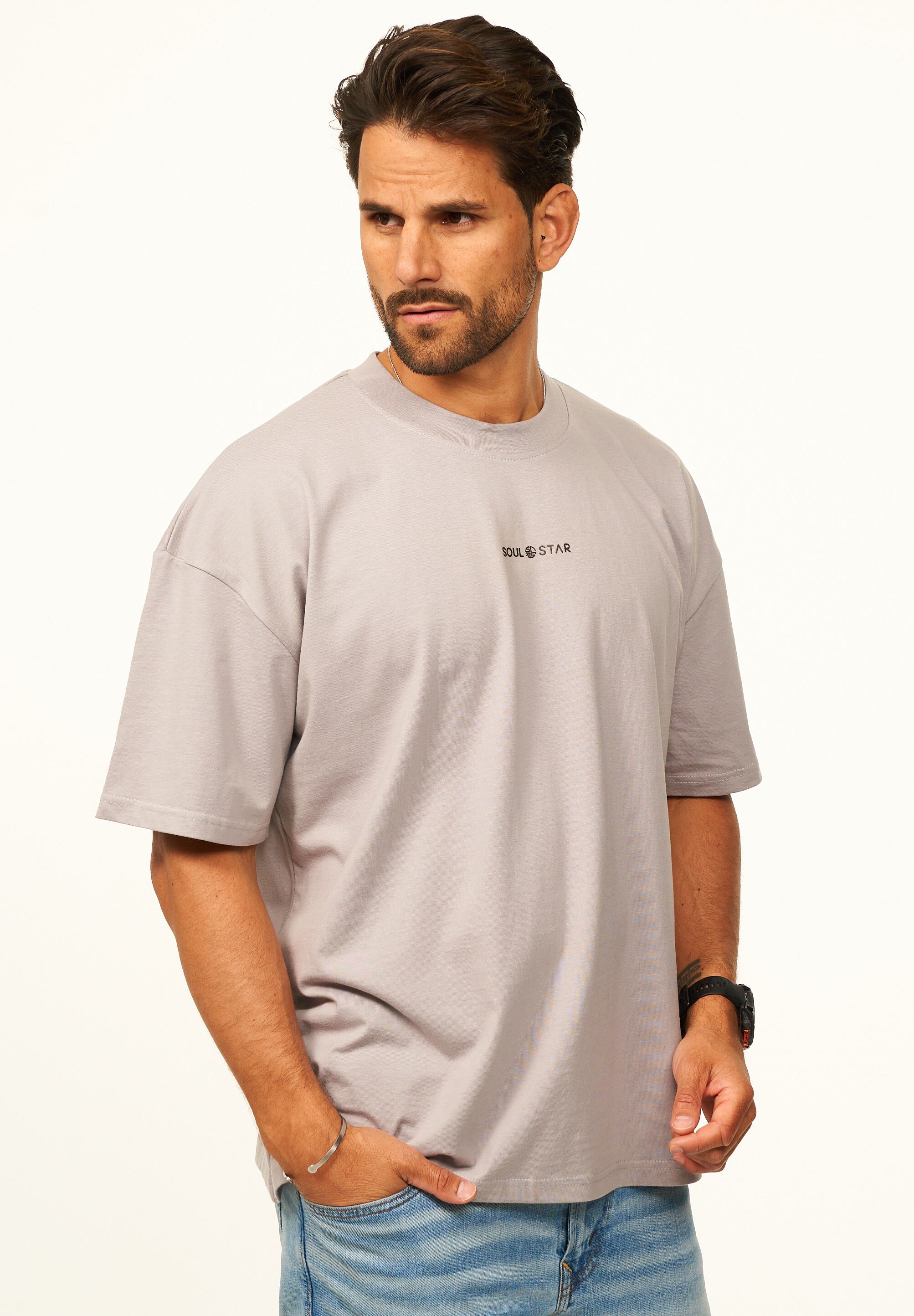 SOULSTAR T-Shirt »Kurzarm Oversize aus 100% Baumwolle mit Rundhalsausschnitt Crew Neck für Herren« Basic Oberteil Crew-Neck kurzärmlig aus 100% Baumwolle für Männer