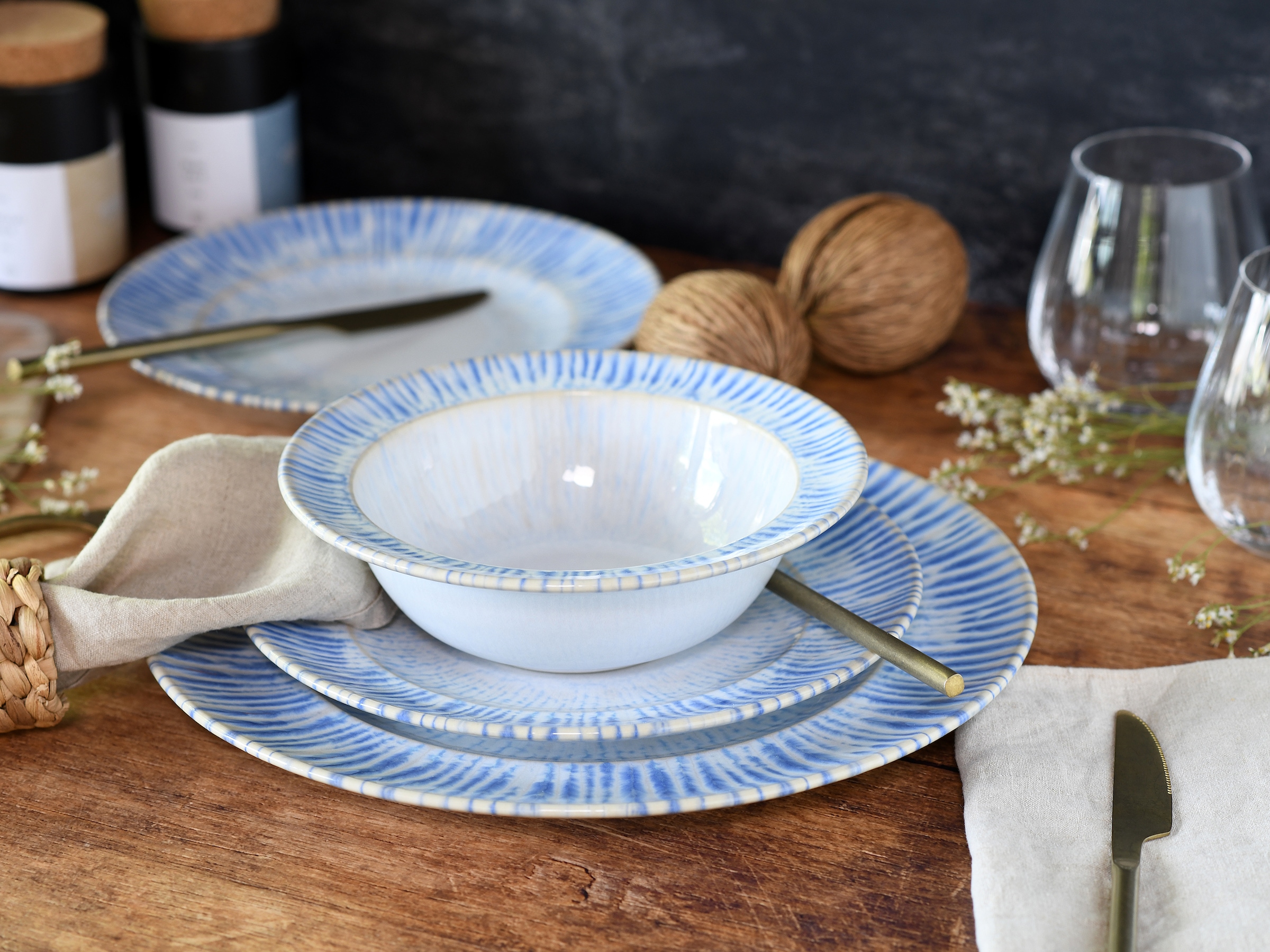 CreaTable Teller-Set »Rondo Summertime Blau, Tellerset 12-tlg« Maritim, Reaktivglasur