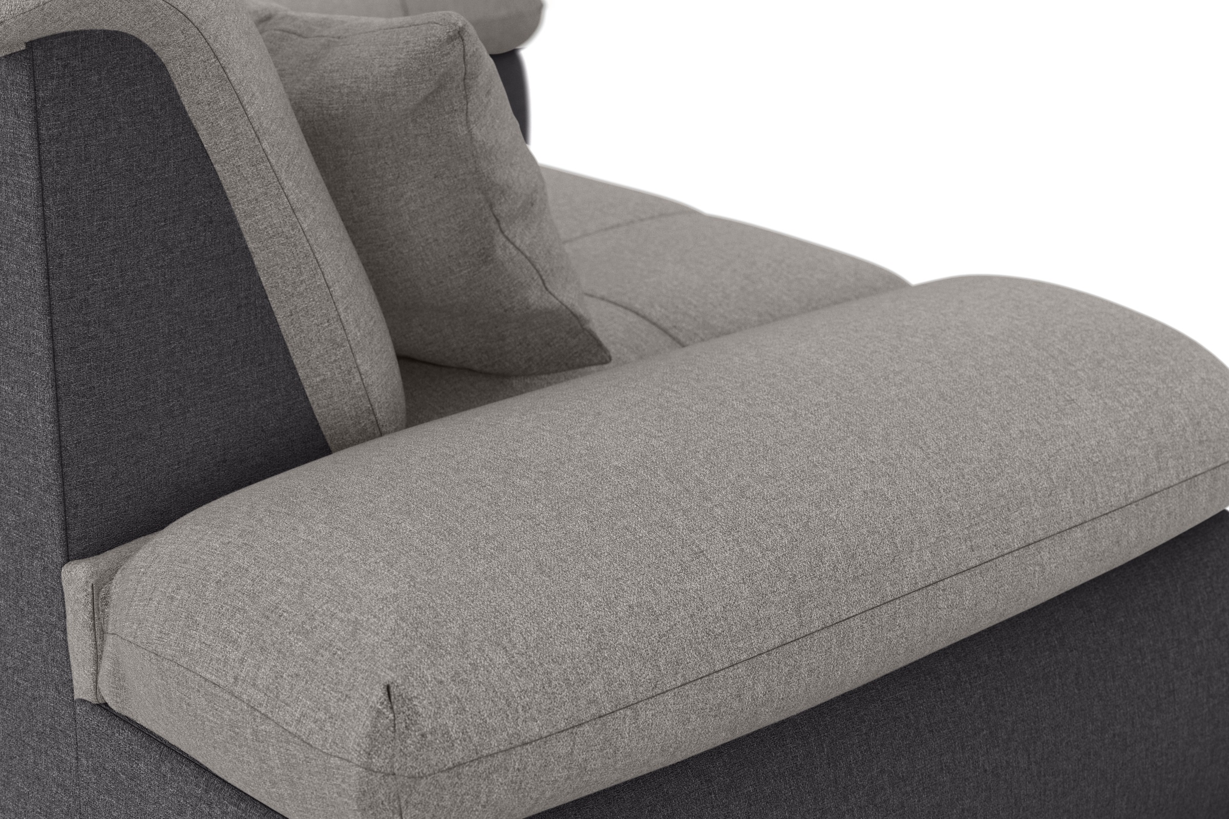 DOMO collection Ecksofa »Moric, L-Form, XXL-Sofa - Breite 300cm«, wahlweise mit Bettfunktion und Armteilverstellung, grau-silber