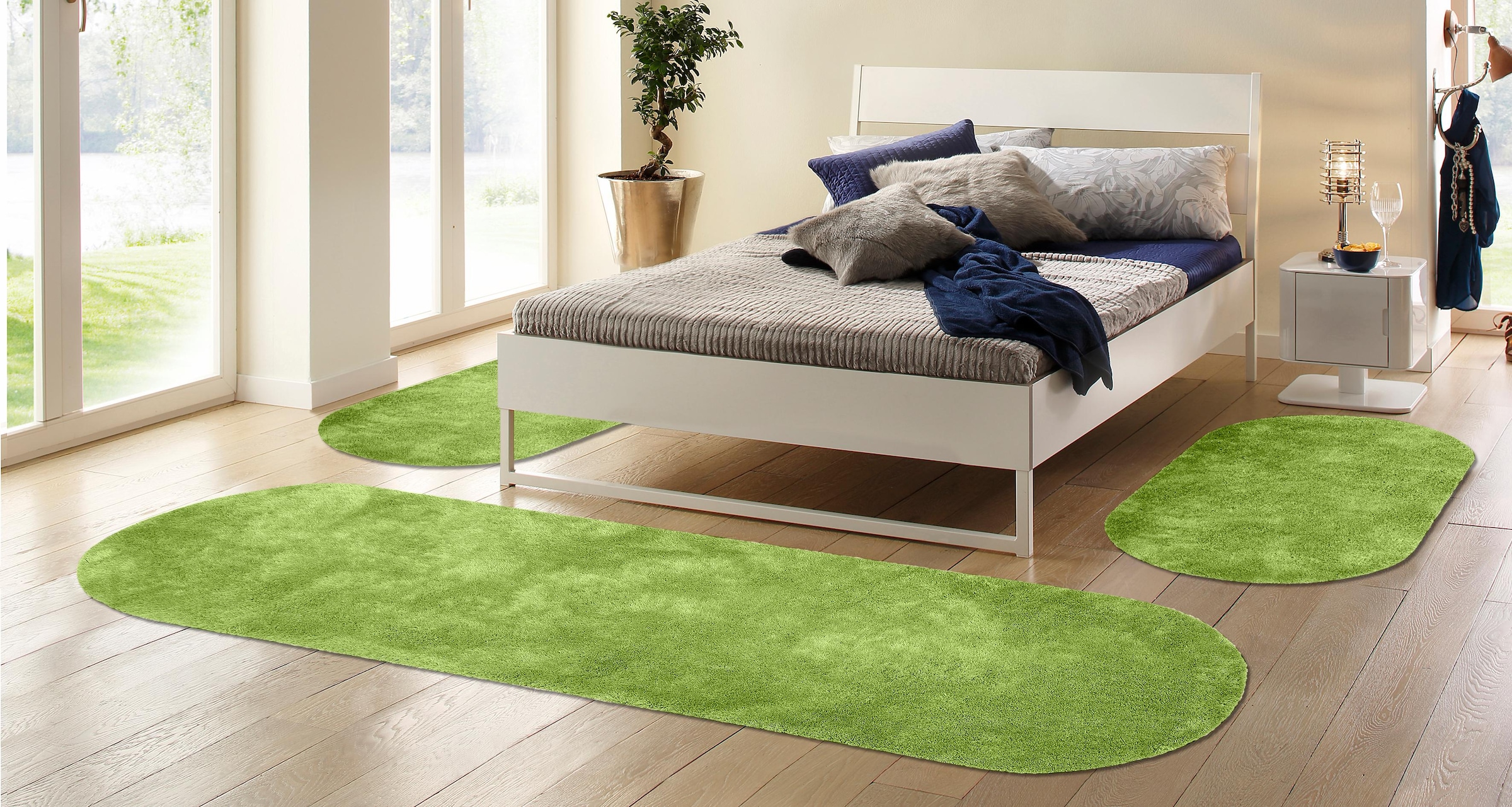 Bruno Banani Hochflor-Bettumrandung »Dana Teppich, Kundenliebling«, (3 tlg.), unifarben, Mikrofaser, pflegeleicht, Bettvorleger, Schlafzimmer