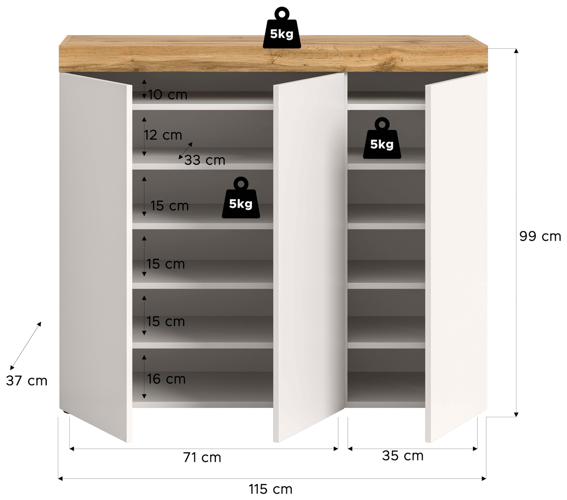 OTTO home Schuhschrank »MAMBO, Breite 115cm, stehend & hängend, push-2-open« 2 farbige Ausführung, 1 Stk. tlg. Schuhschrank, Schuhkommode, Flur, Diele