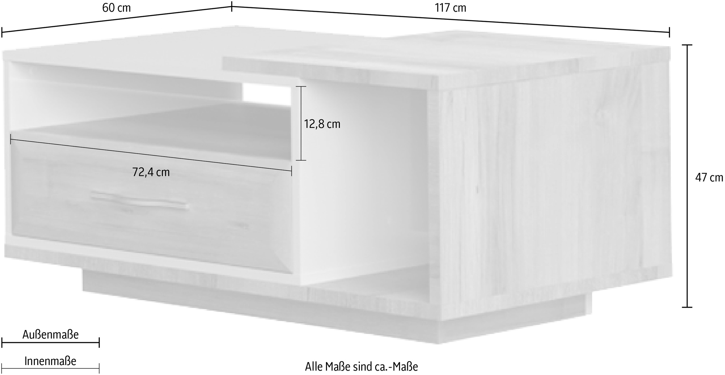 Home affaire Couchtisch »Gala«, (H/B/T): 47/116/70cm), Tischplatte in Beigeton UV-lackiert kratzfest, hochglänzend