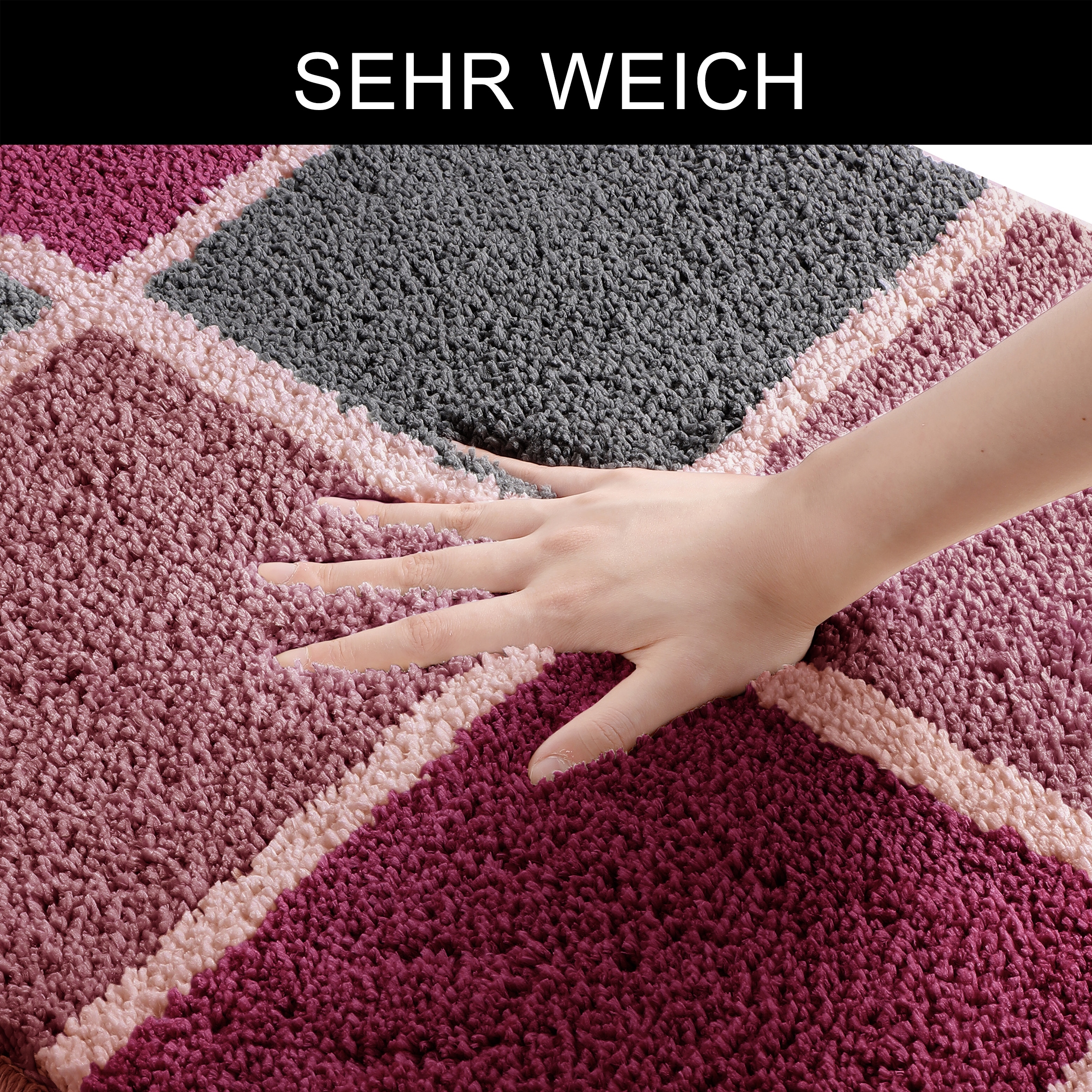 my home Badematte »Anna mit Kachelmuster, Badvorleger, Badezimmer Teppich, Duschvorleger« Höhe 20 mm rutschhemmend beschichtet strapazierfähig Badteppich, Hoch-Tief Effekt, Modern, Weich