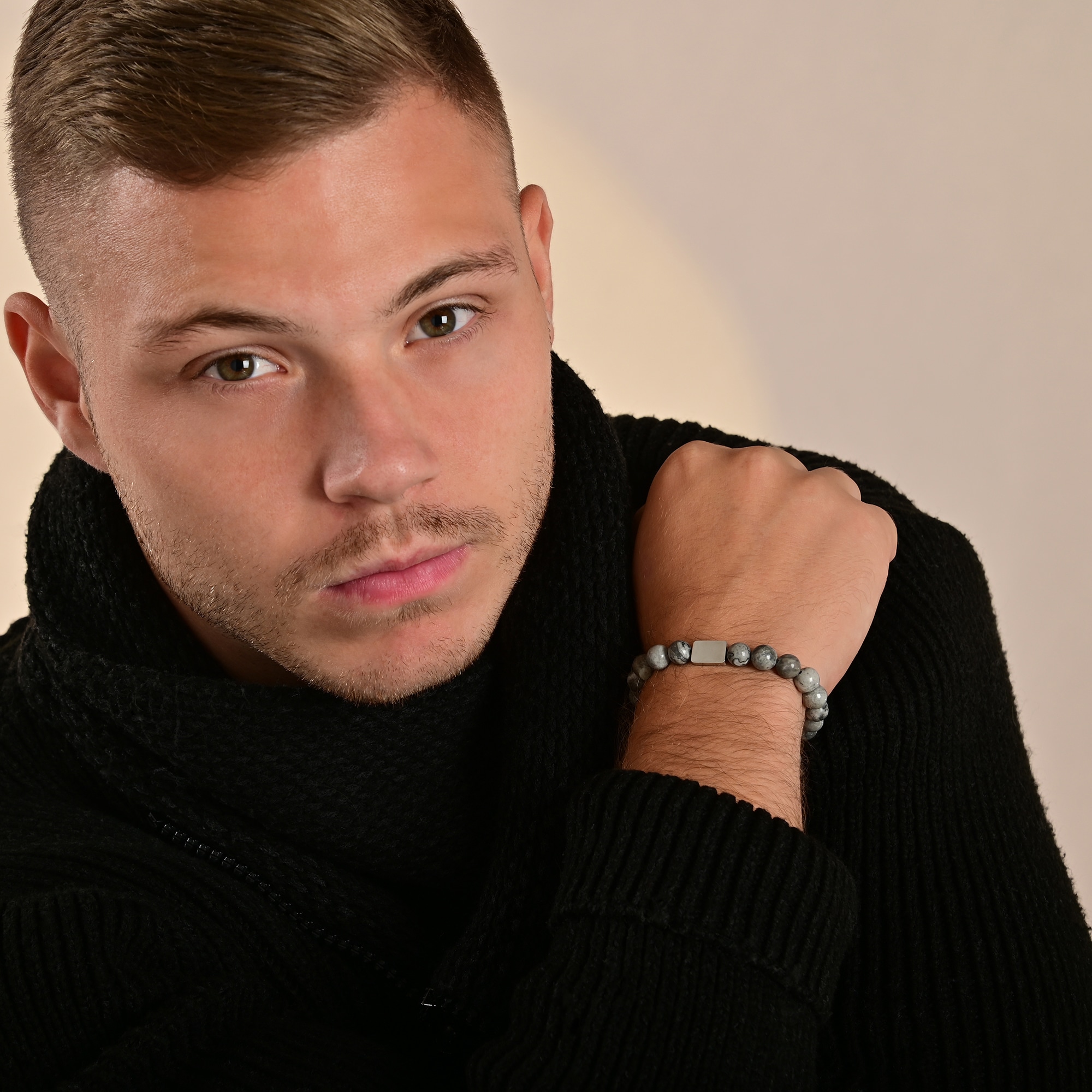 Adelia´s Armband »Herren Armband ¿ Kugelarmband aus Edelstahl mit Jaspis 21 cm«