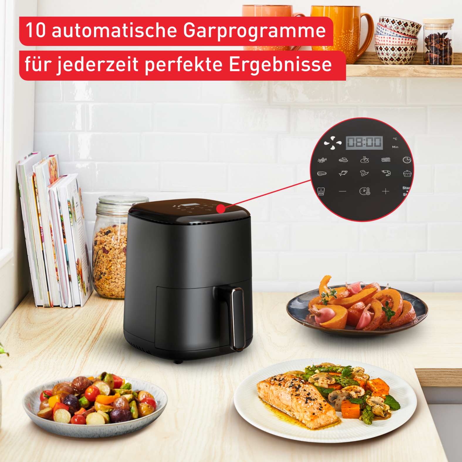 Tefal Heißluftfritteuse »EY1458 Easy Fry Compact«, 1300 W, für 1-4 Personen, 10 Programme, spart Zeit und Energie, EY1458