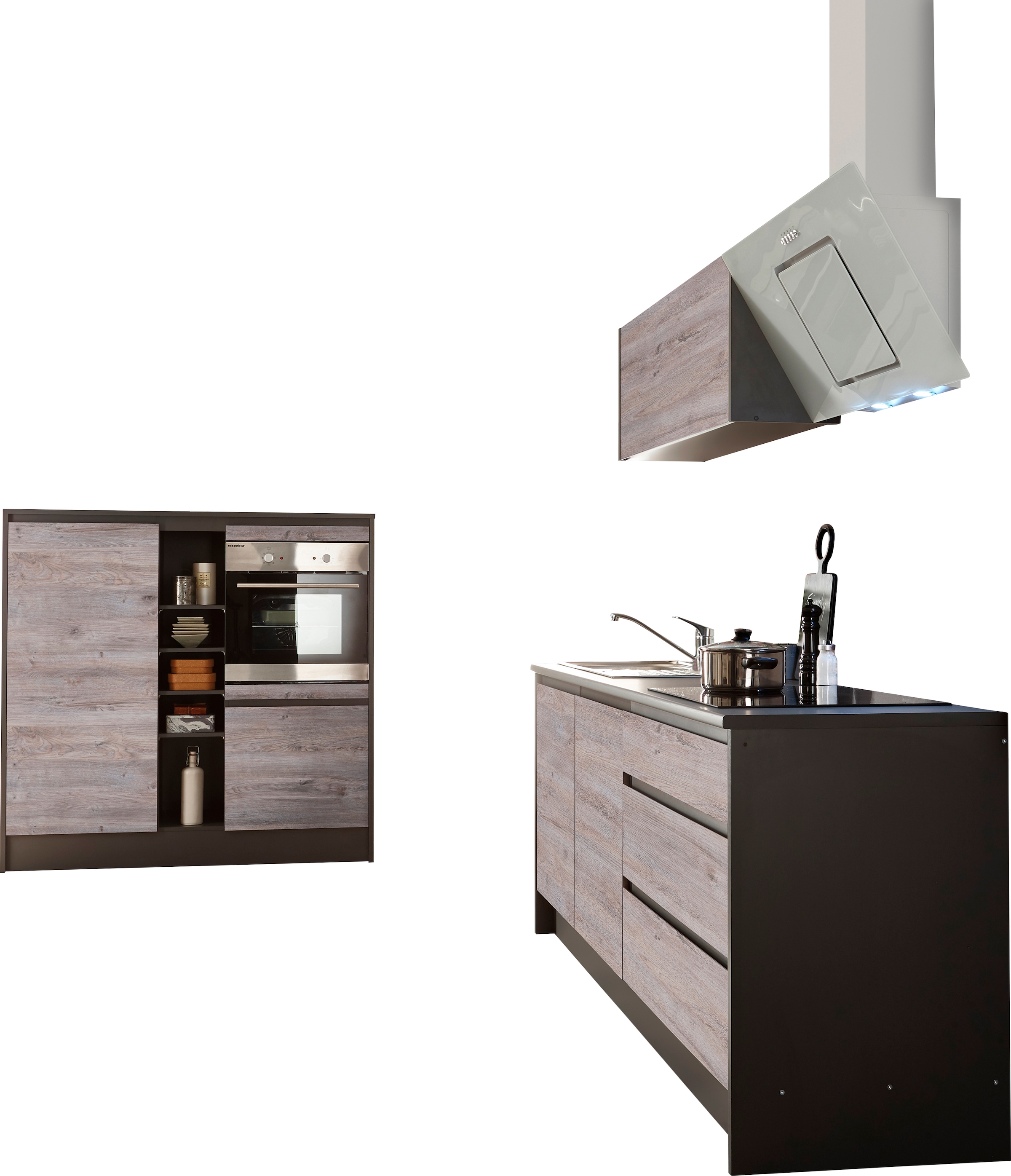 BASIC by Balculina Küchenzeile »Less«, (Set), ohne E-Geräte, Breite 210 cm + 150 cm