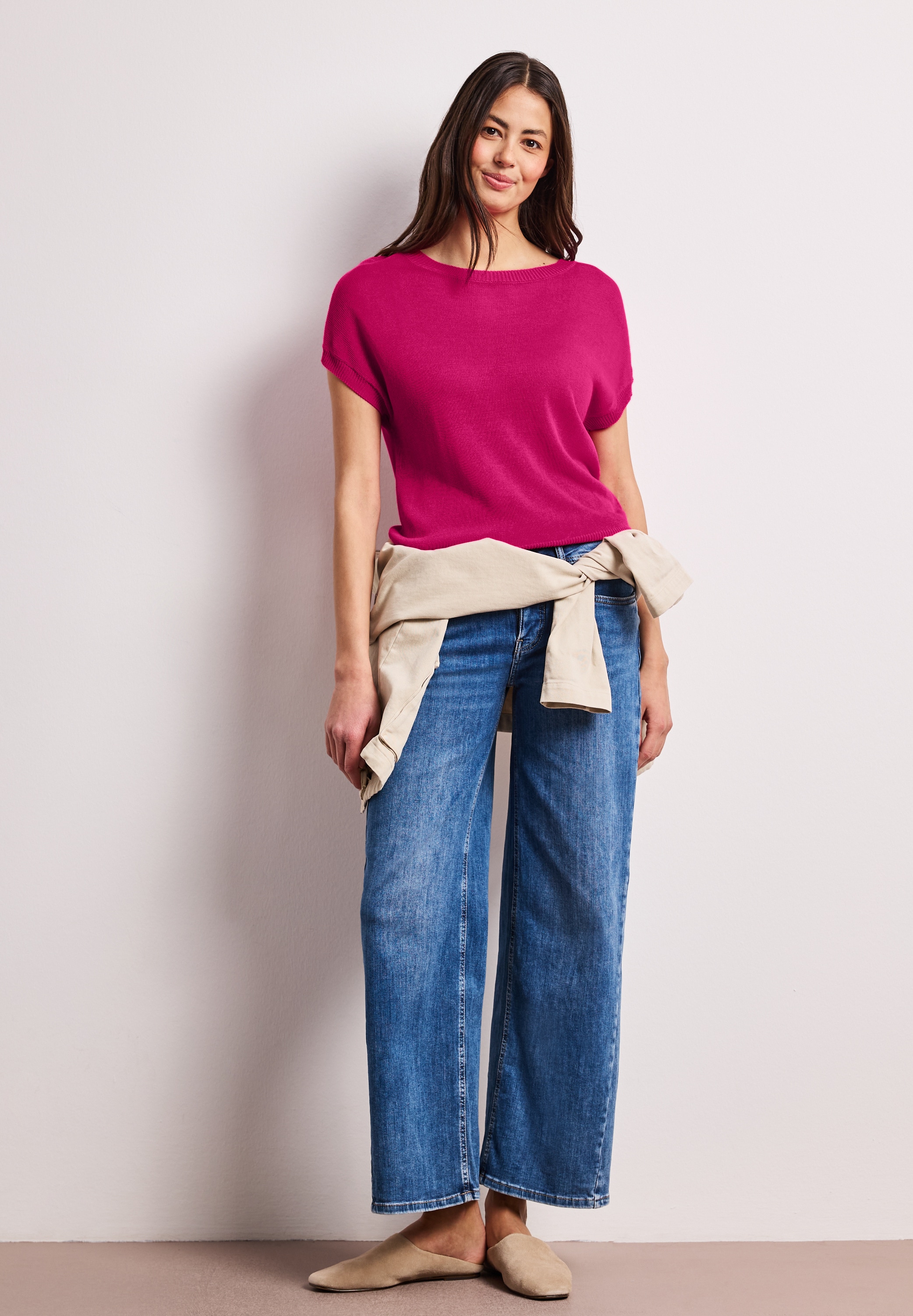 STREET ONE Kurzarmpullover mit U-Boot-Ausschnitt und aus reiner Viskose
