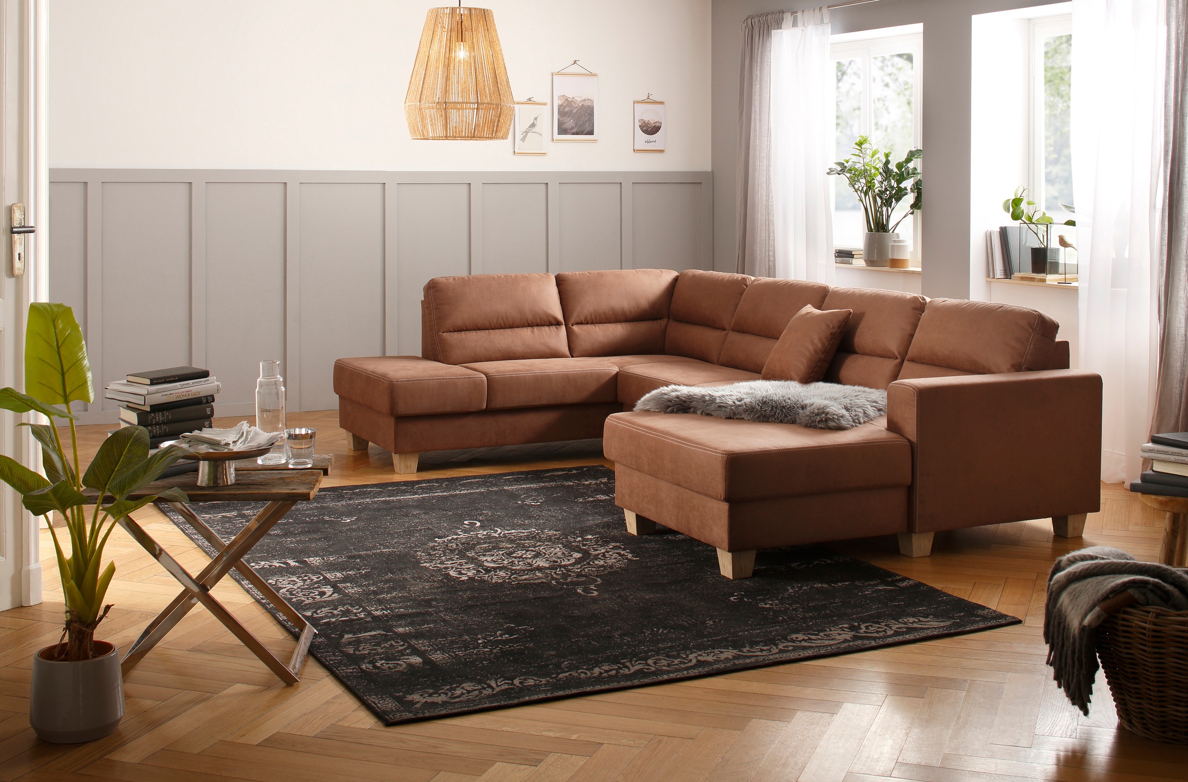 Home affaire Wohnlandschaft »Navan, U-Form«, wahlweise mit Bettfunktion und Kopfstütze