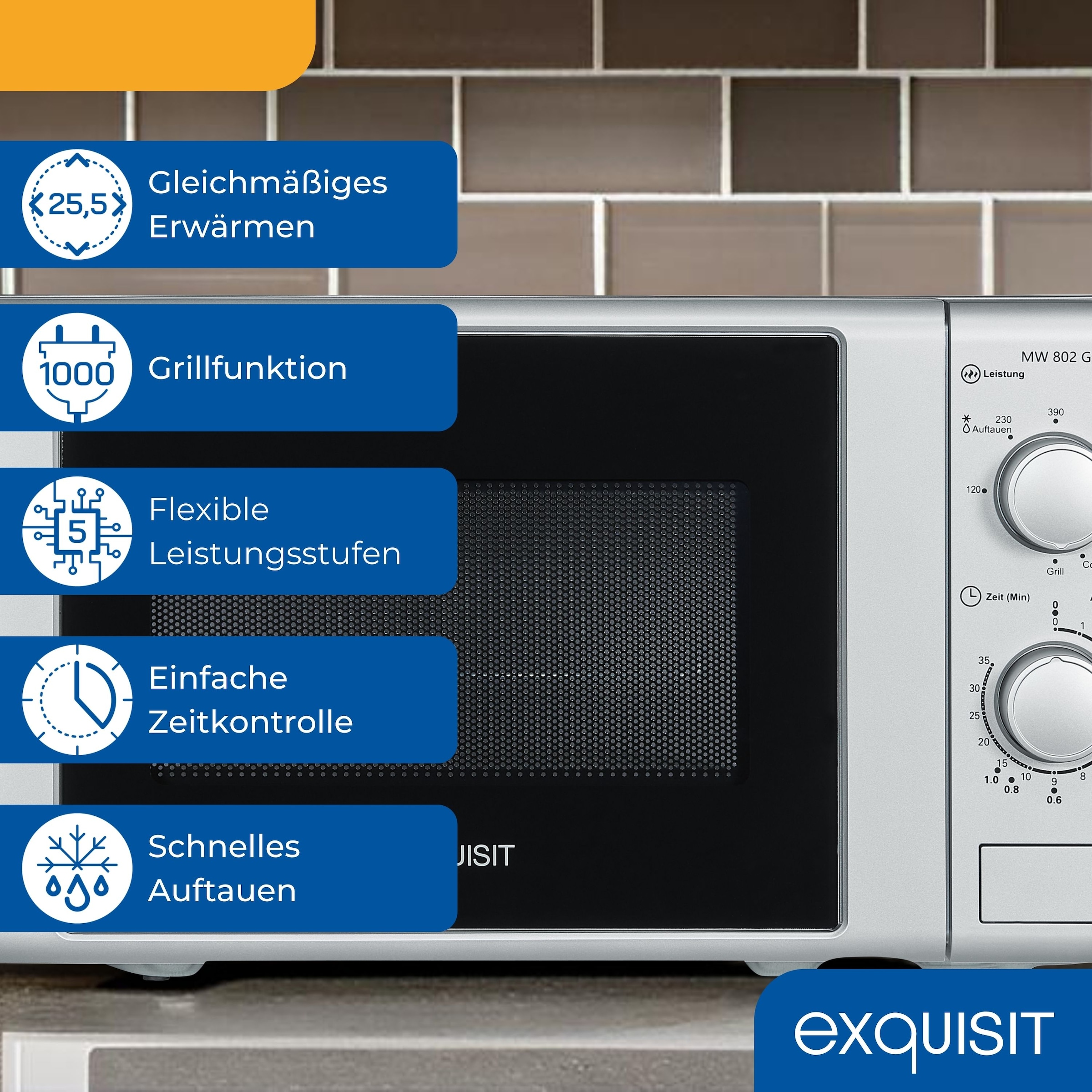 exquisit Mikrowelle »MW 900-030G silber«, Grill-Mikrowelle, 1050 W
