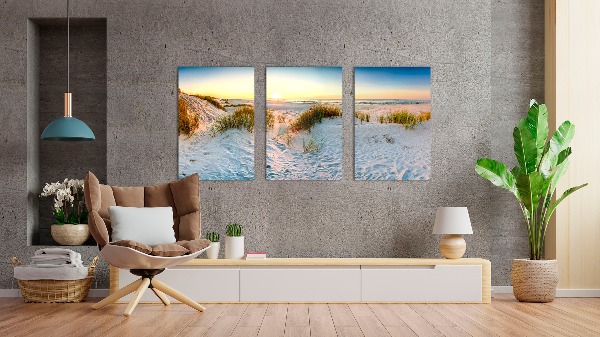 queence Acrylglasbild »Sylt 3-teilig«, Strand-Meer-Meer Bilder-Himmel-Gräser-Düne-Spa-Spa Bilder, (1 St.), Fine Art-Print in Galeriequalität