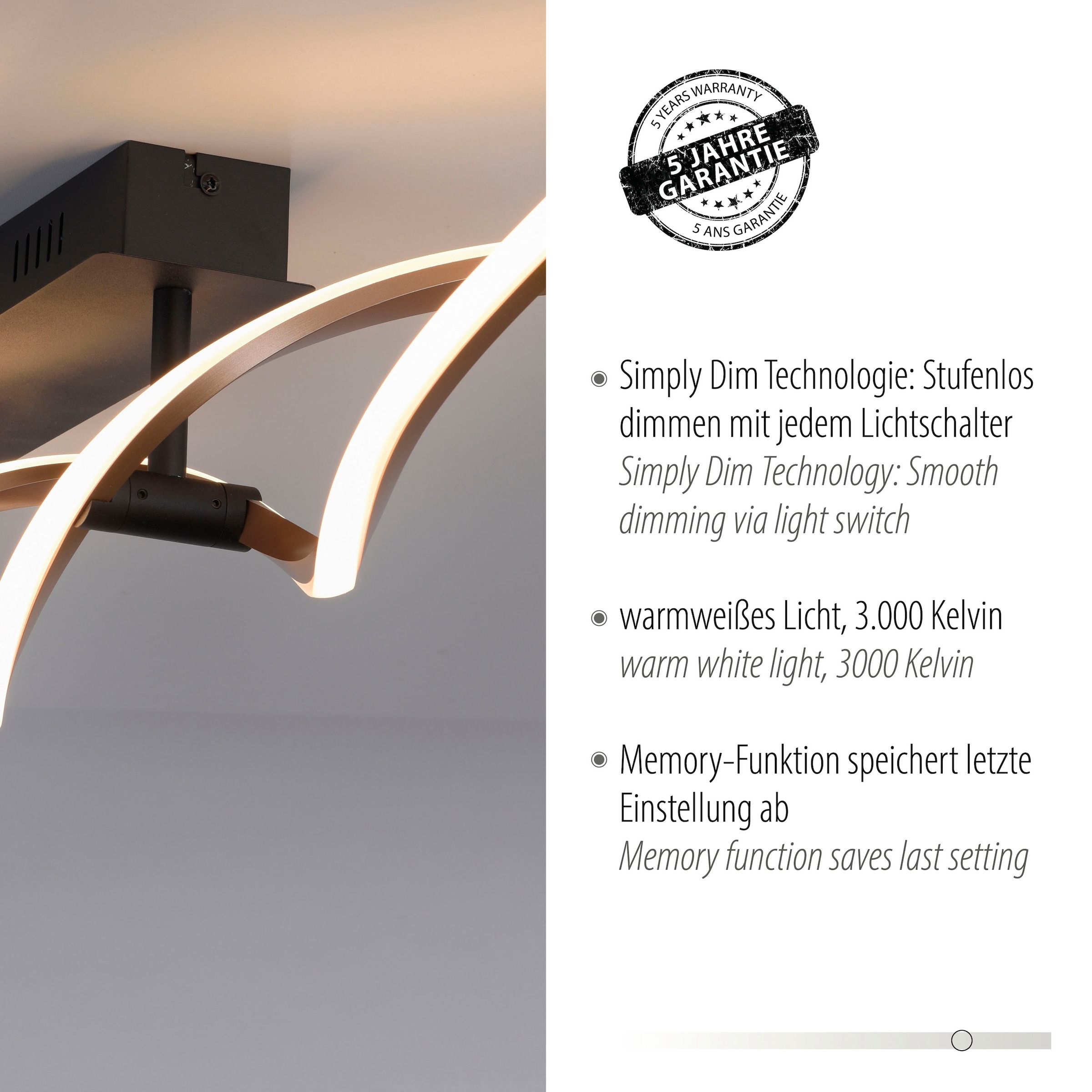 Paul Neuhaus Deckenleuchte »POLINA«, 2 flammig, Leuchtmittel LED-Board | LED fest integriert, LED, Simply Dim