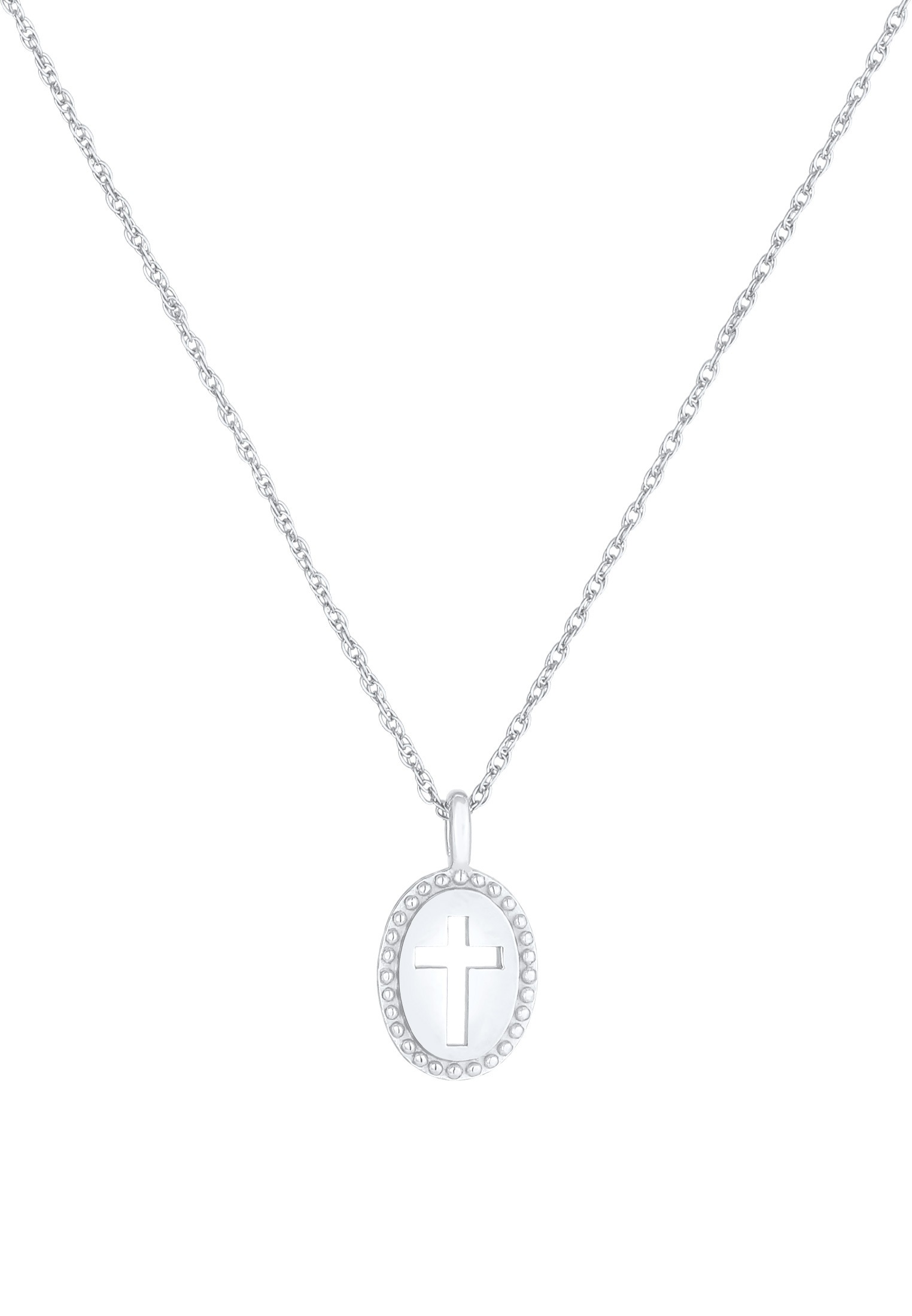Elli Kette mit Anhänger »Halskette Anhänger Kreuz Cut Out Oval 925 Silber«