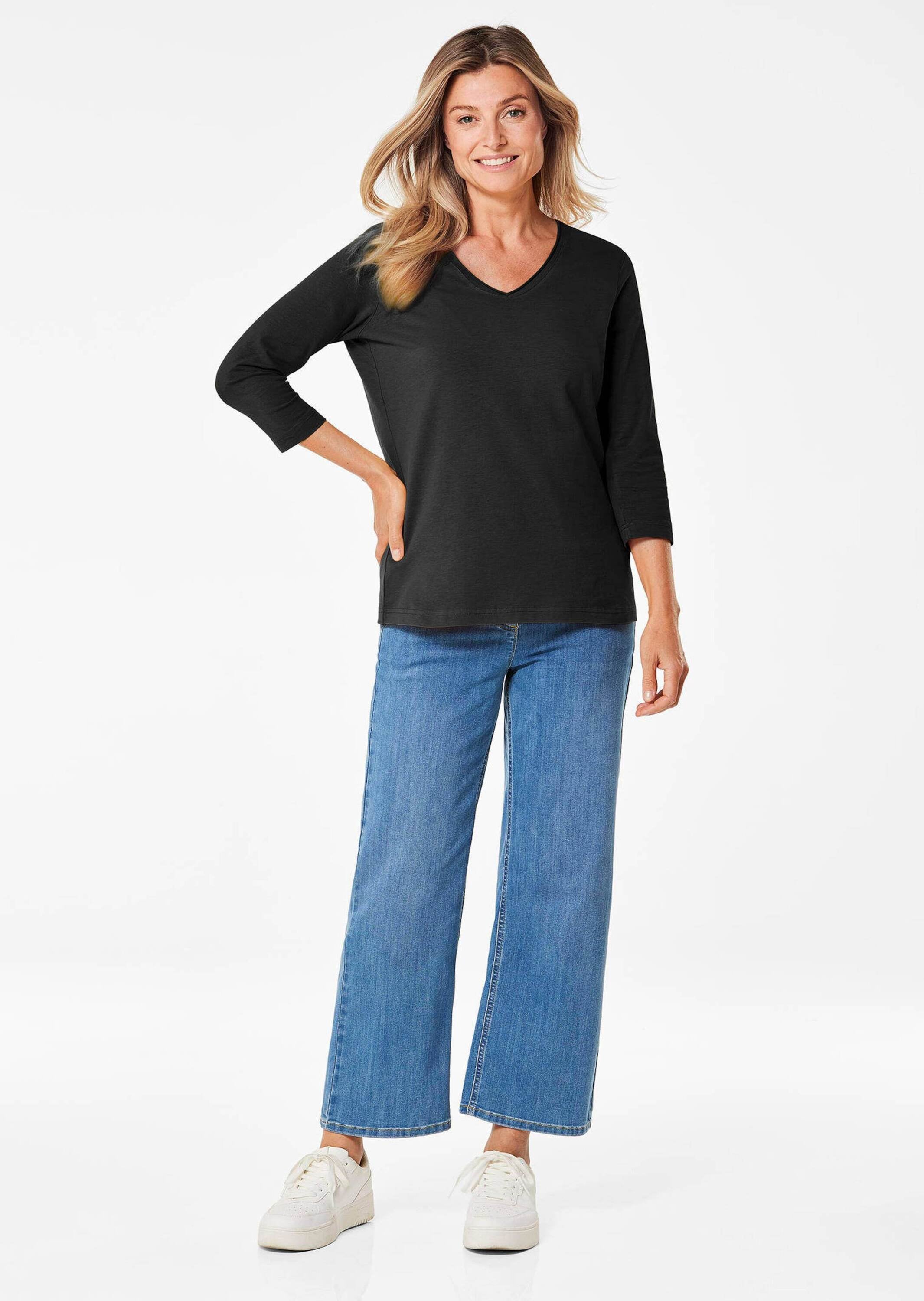 GOLDNER Kurzarmshirt »Kurzgröße Shirt mit V-Ausschnitt« keine/nicht relevant