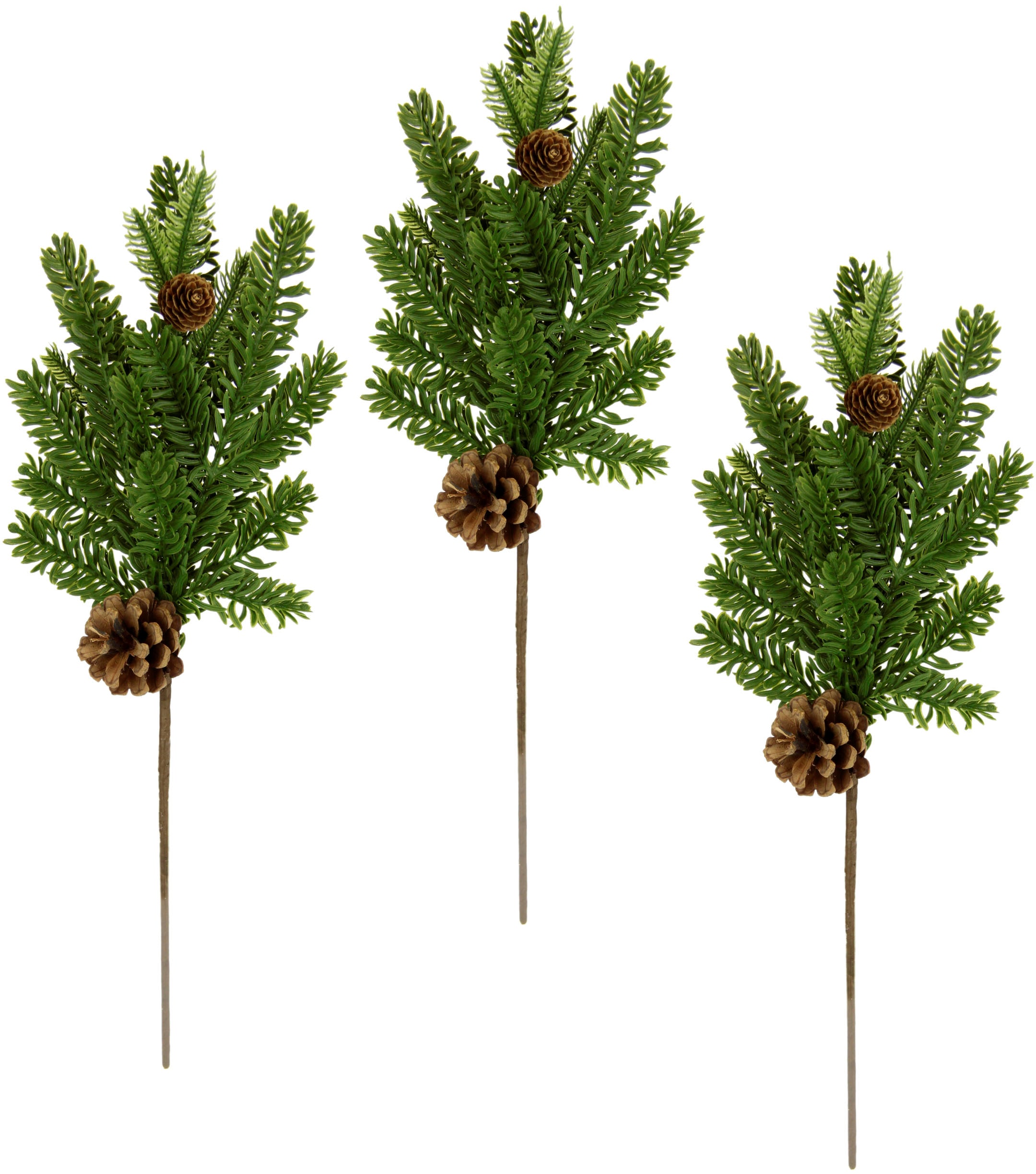 I.GE.A. Winterliche Kunstpflanze »Kunstzweig, Weihnachtsdeko«, mit echten Zapfen, 3er Set, grün, natur