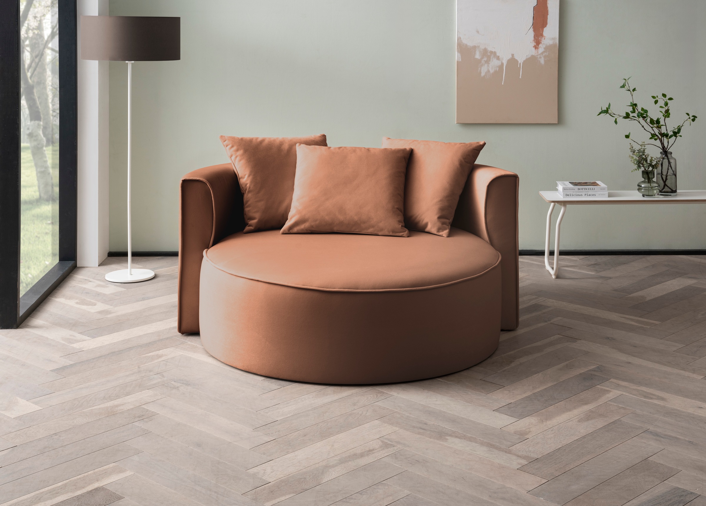 LeGer Home by Lena Gercke XXL-Sessel »ISALIE, Sessel in modernen Farben, Lesesessel, Loveseat, Big-Sessel«, trendige Stoffe, mit 3 Zierkissen, große Sitzfläche, Hocker optional