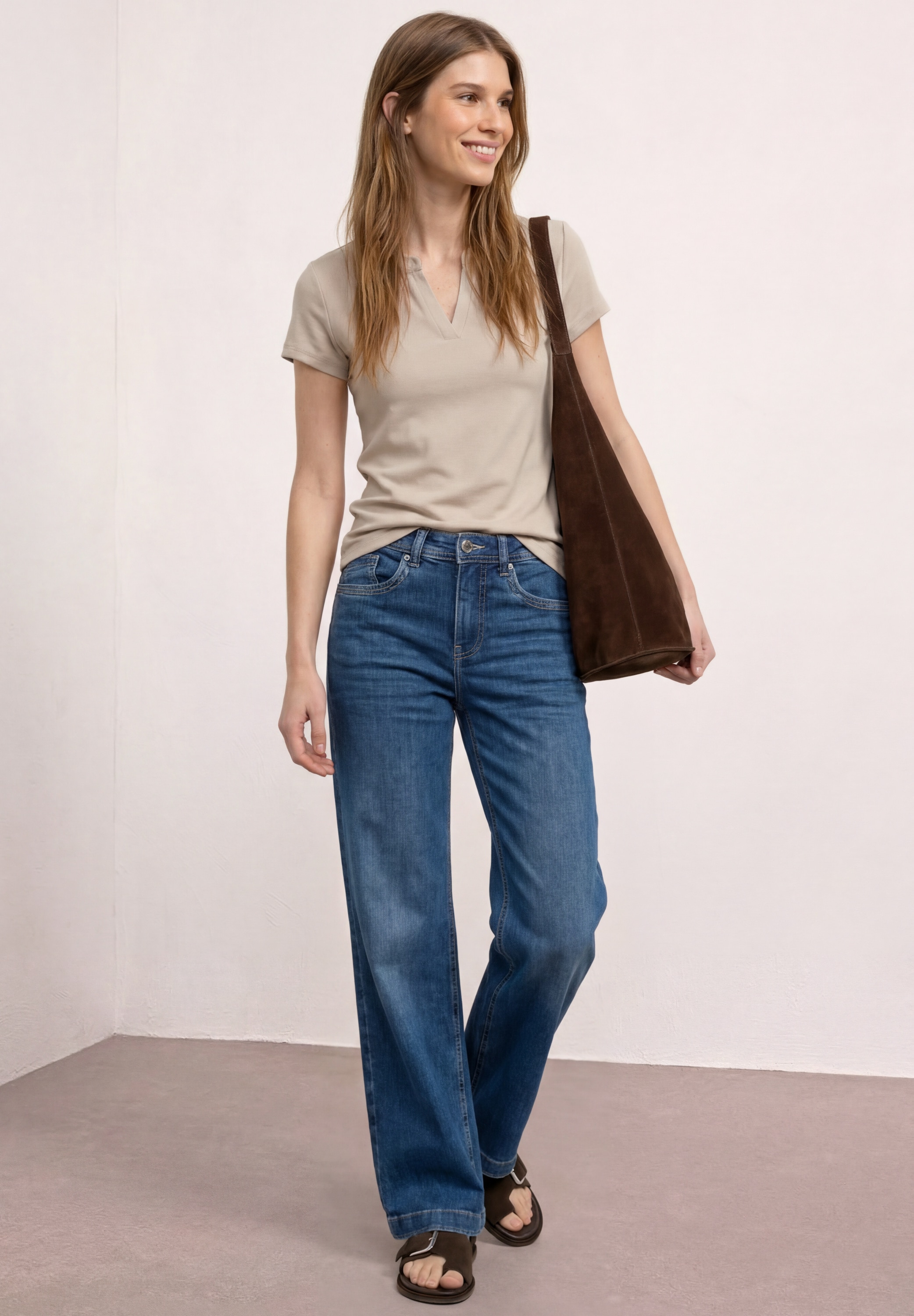 STREET ONE Kurzarmshirt Sommershirt mit Satindetails