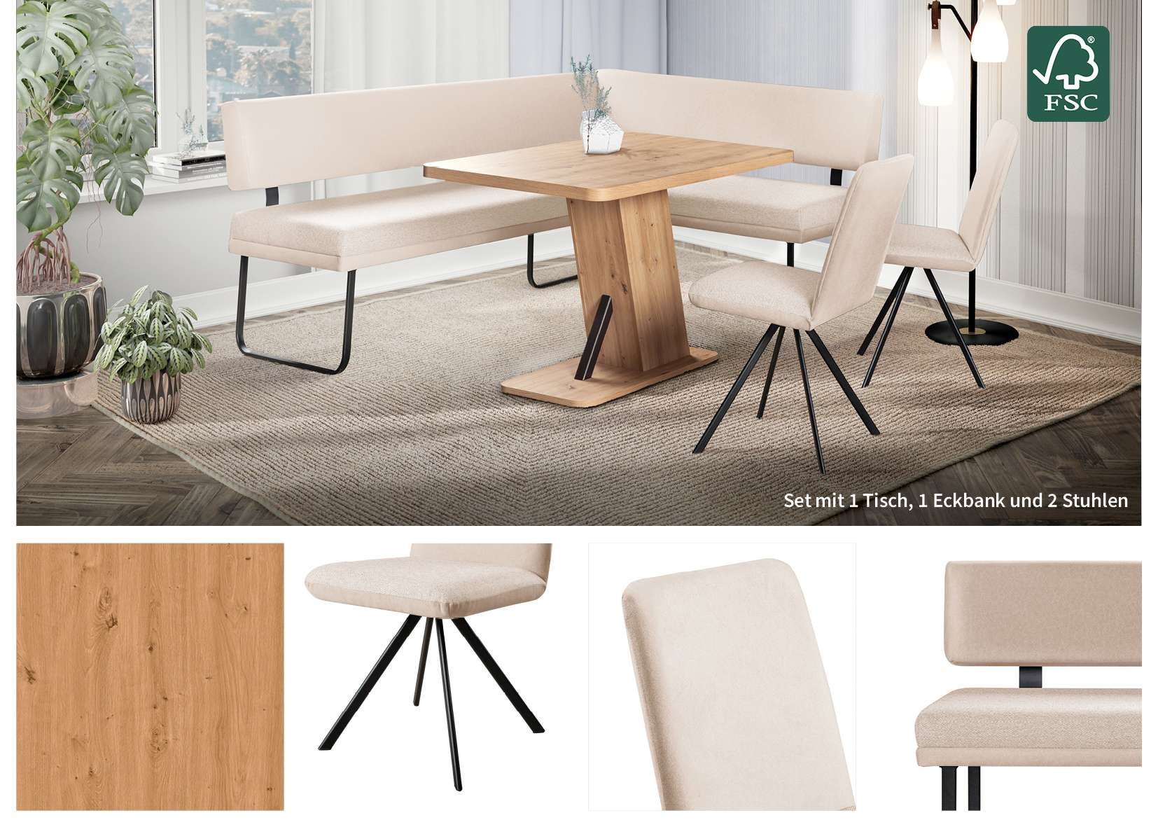 OTTO home Eckbankgruppe »Gabi Essecke, Sitzgruppe, Eckbankgruppe, Küchenbankgruppe« Set, 4tlg, 4 tlg. tlg. Gestell aus matt-schwarzem Flachmetall, stabil, 2-Stoff-Design
