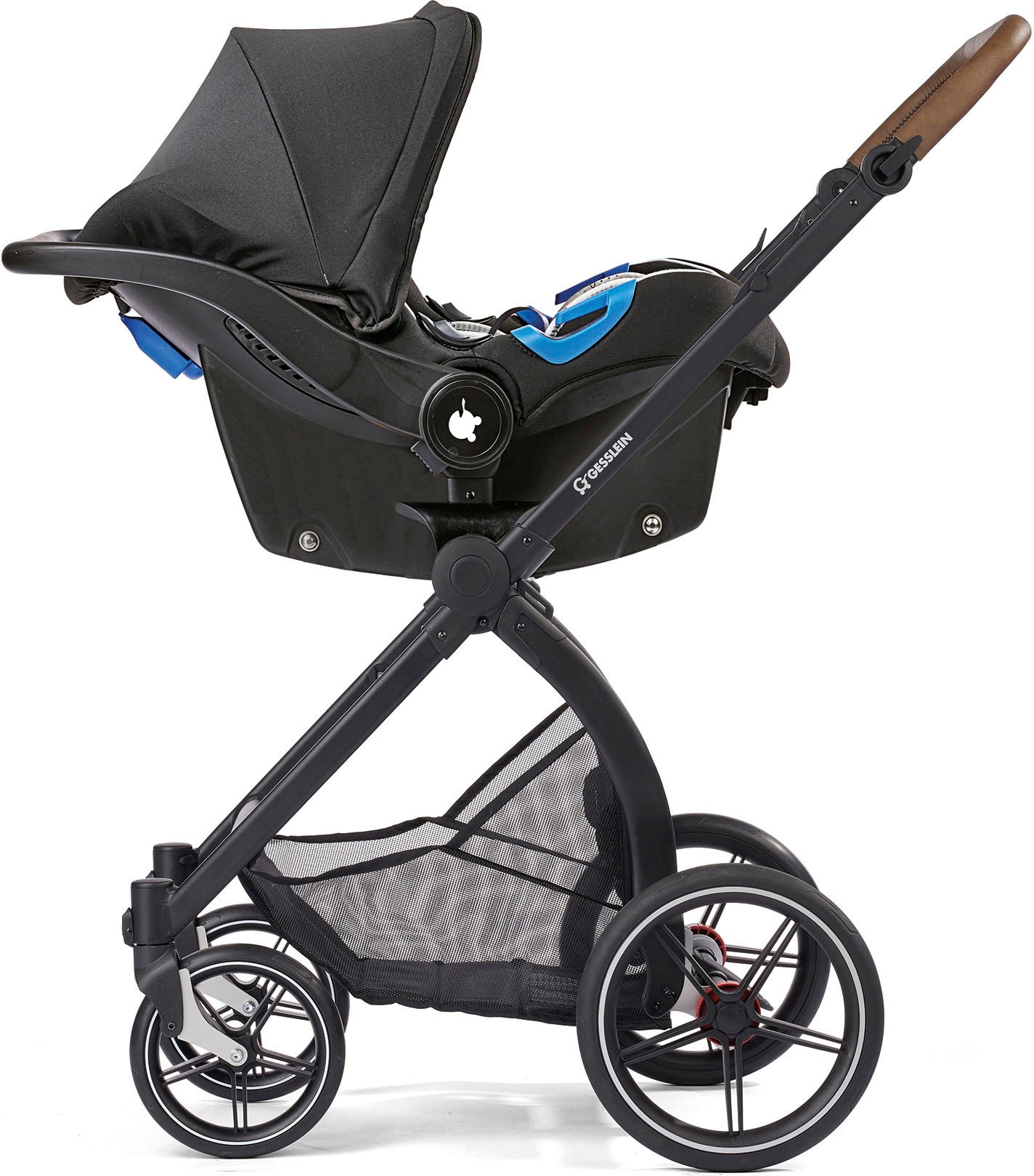 Gesslein Kombi-Kinderwagen »FX4 Soft+ mit Aufsatz Life, schwarz/cognac, schiefergrau«, mit Babywanne C3 und Babyschalenadapter