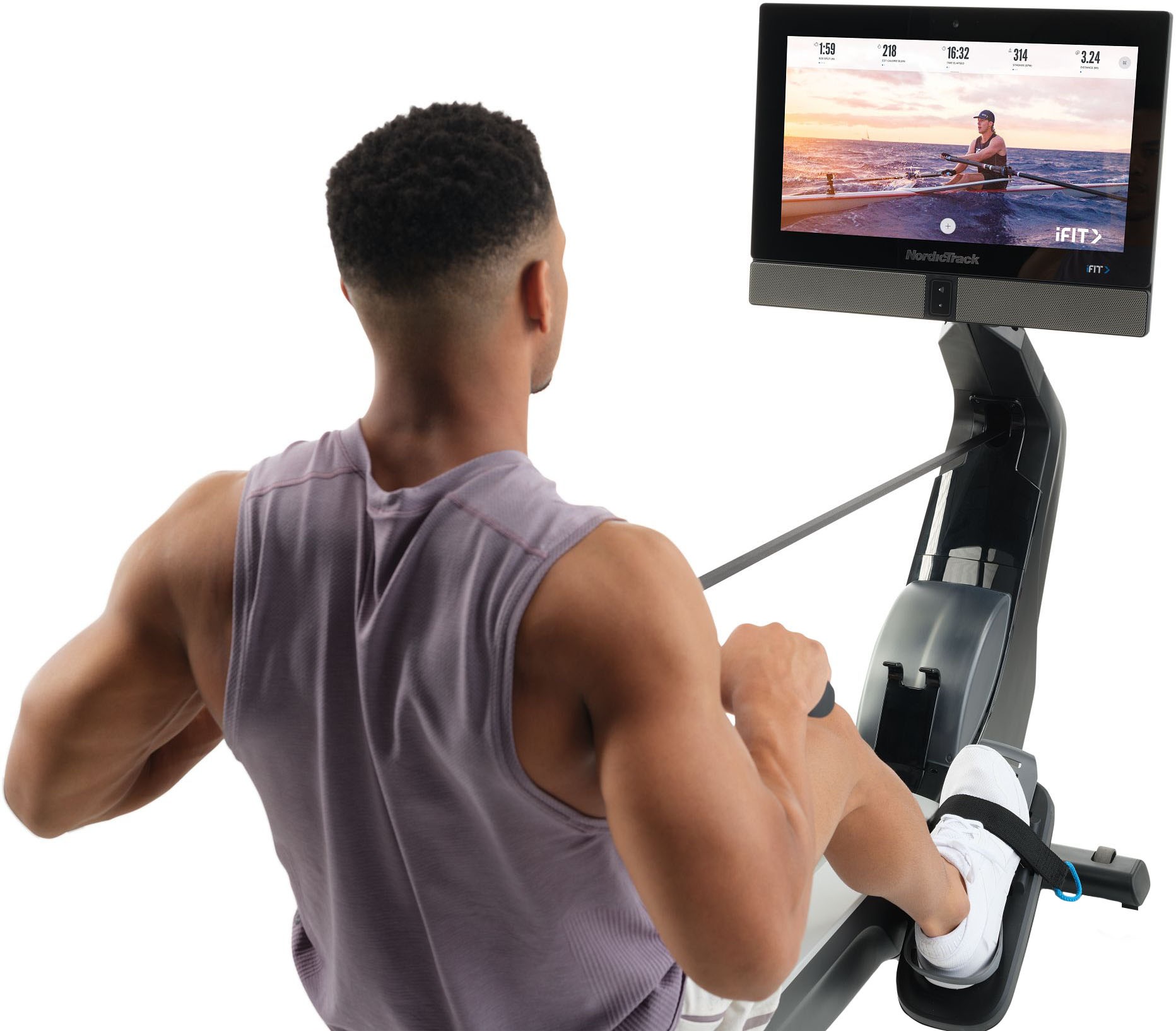 NordicTrack Rudergerät »NordicTrack RW900«, (iFIT-fähiges Rudergerät mit schwenkbarem 22'' Touchscreen), Rudermaschine, 26 Widerstandsstufen, Magnetbremssystem