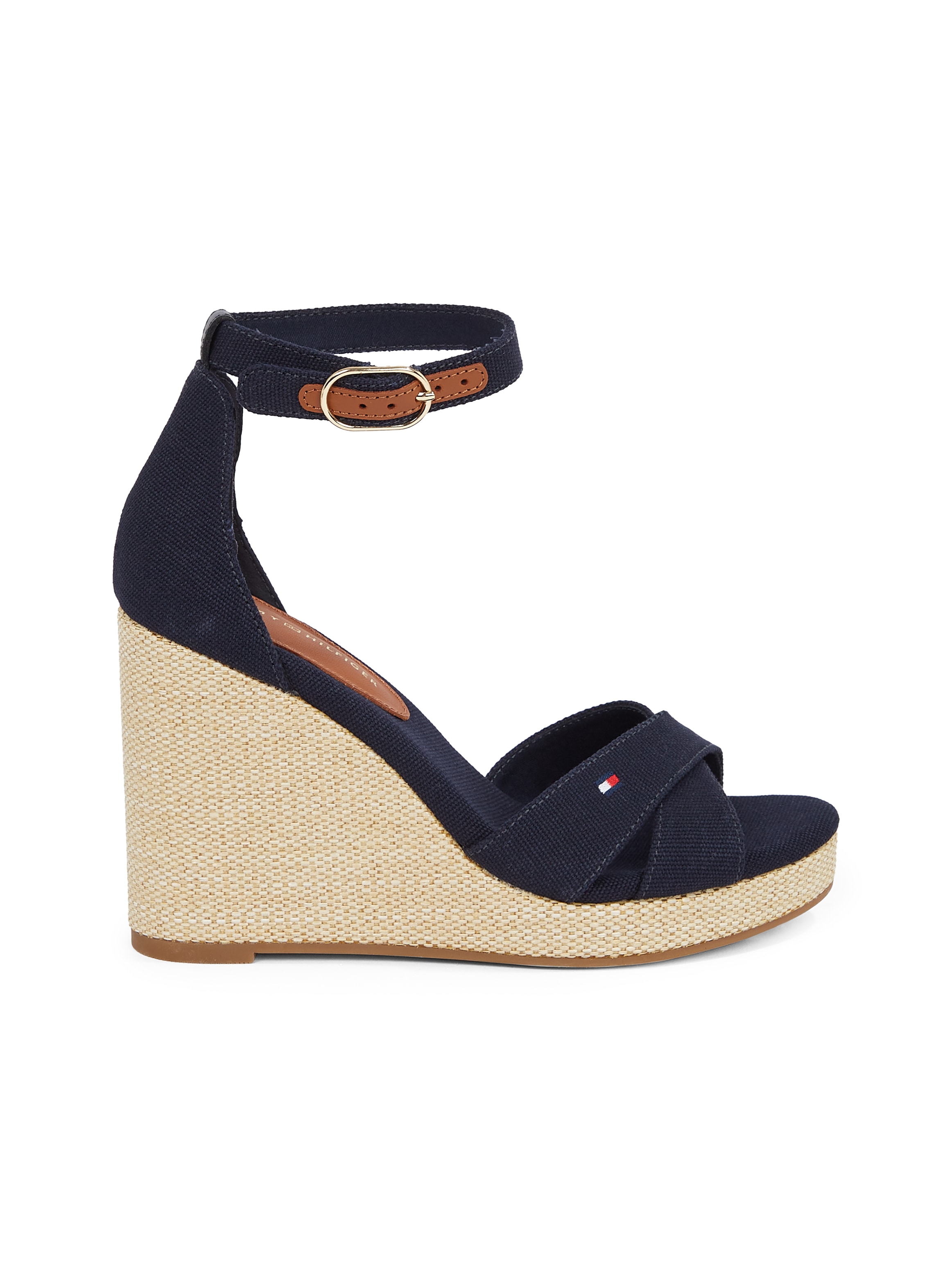 Tommy Hilfiger High-Heel-Sandalette »FLAG HIGH WEDGE ESPAD CRISSCROSS«, Riemchensandale, Sommerschuh, Keilsandalette, verstellbarer Schnalle