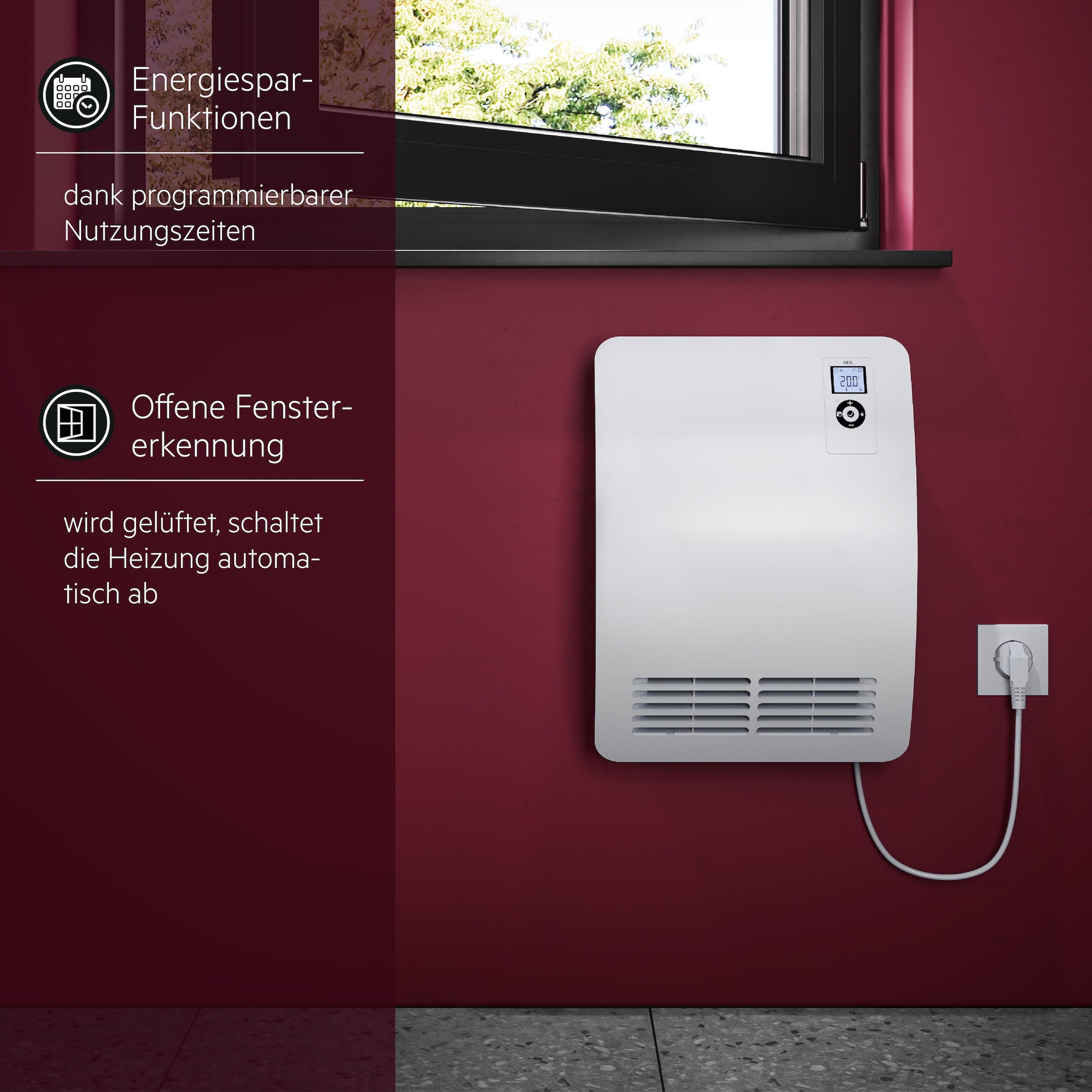 AEG Haustechnik Heizlüfter »»VH Comfort«, energiesparend, 2000W für ca. 25 m², LC-Display« Wochenzeitschaltuhr, 120 Min. Timer, Silent Mode, Bad, (EU-Stecker)